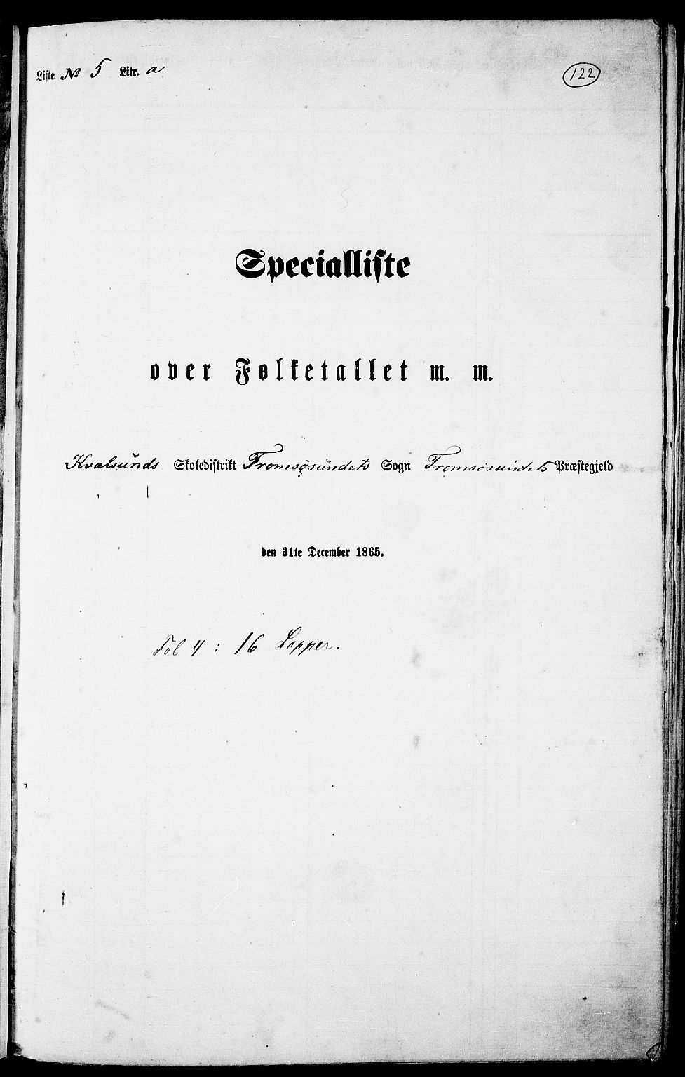 RA, 1865 census for Tromsøysund, 1865, p. 100