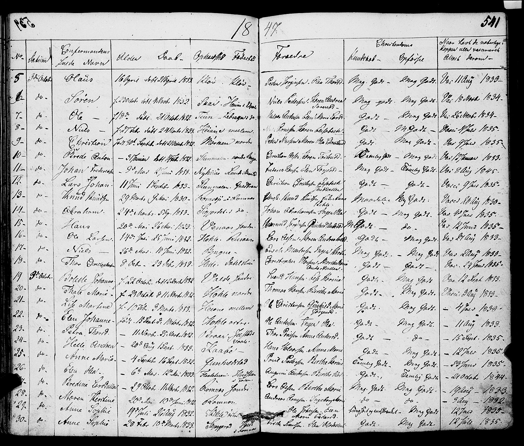 Ramnes kirkebøker, AV/SAKO-A-314/F/Fa/L0005: Parish register (official) no. I 5, 1841-1861, p. 540-541