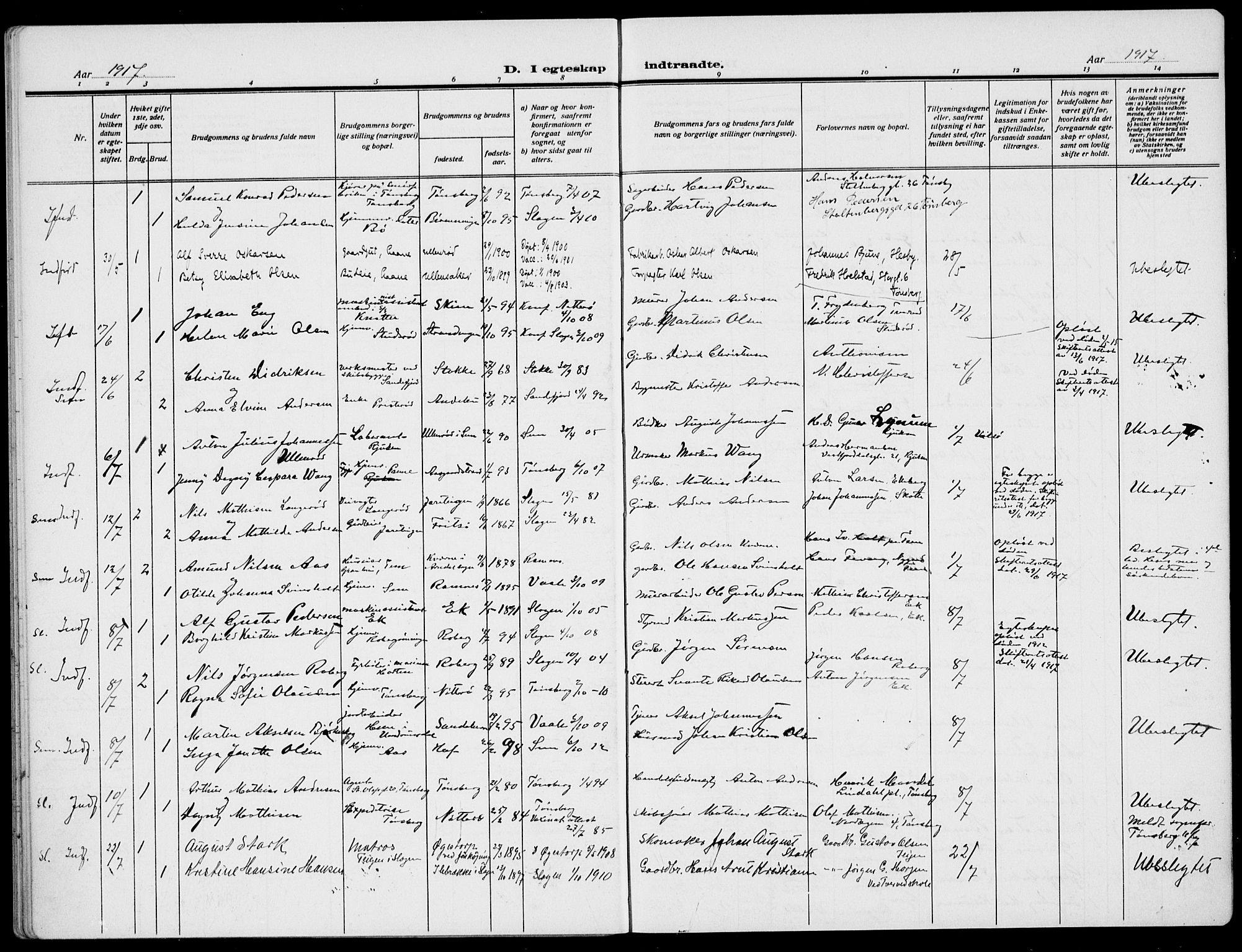 Sem kirkebøker, AV/SAKO-A-5/H/Ha/L0002: Banns register no. 2, 1909-1919