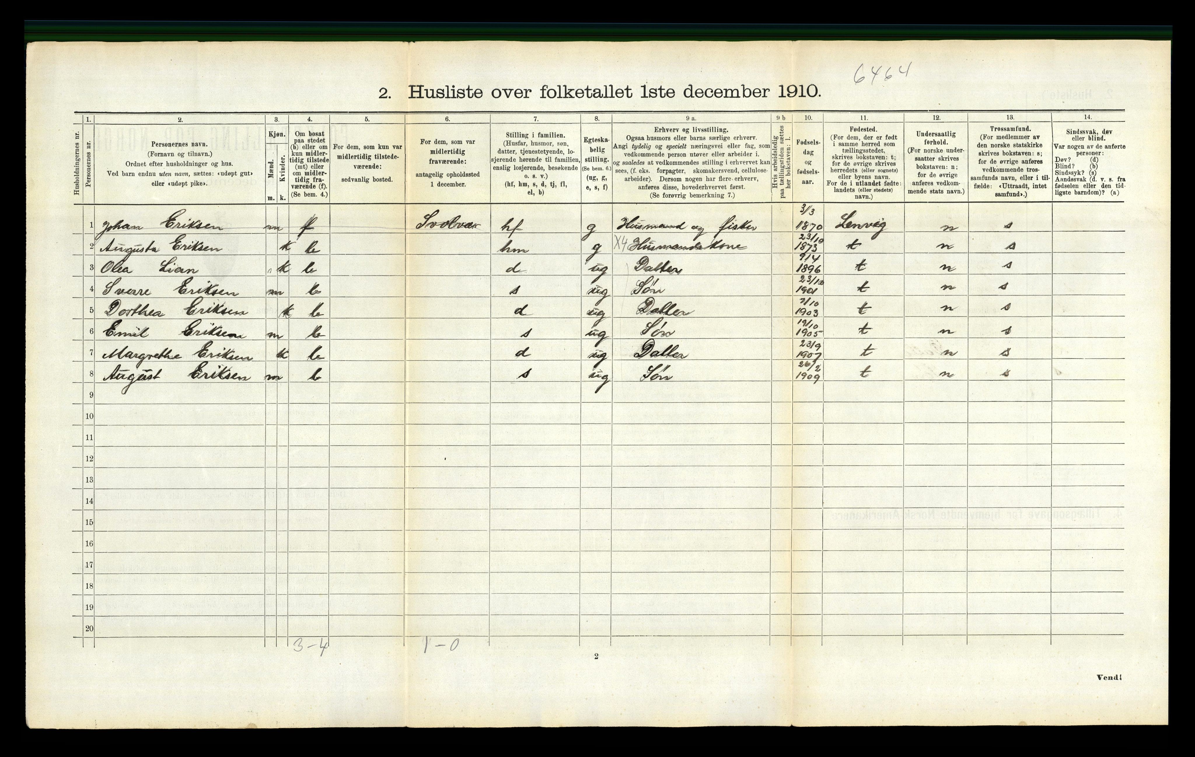 RA, 1910 census for Vågan, 1910, p. 376