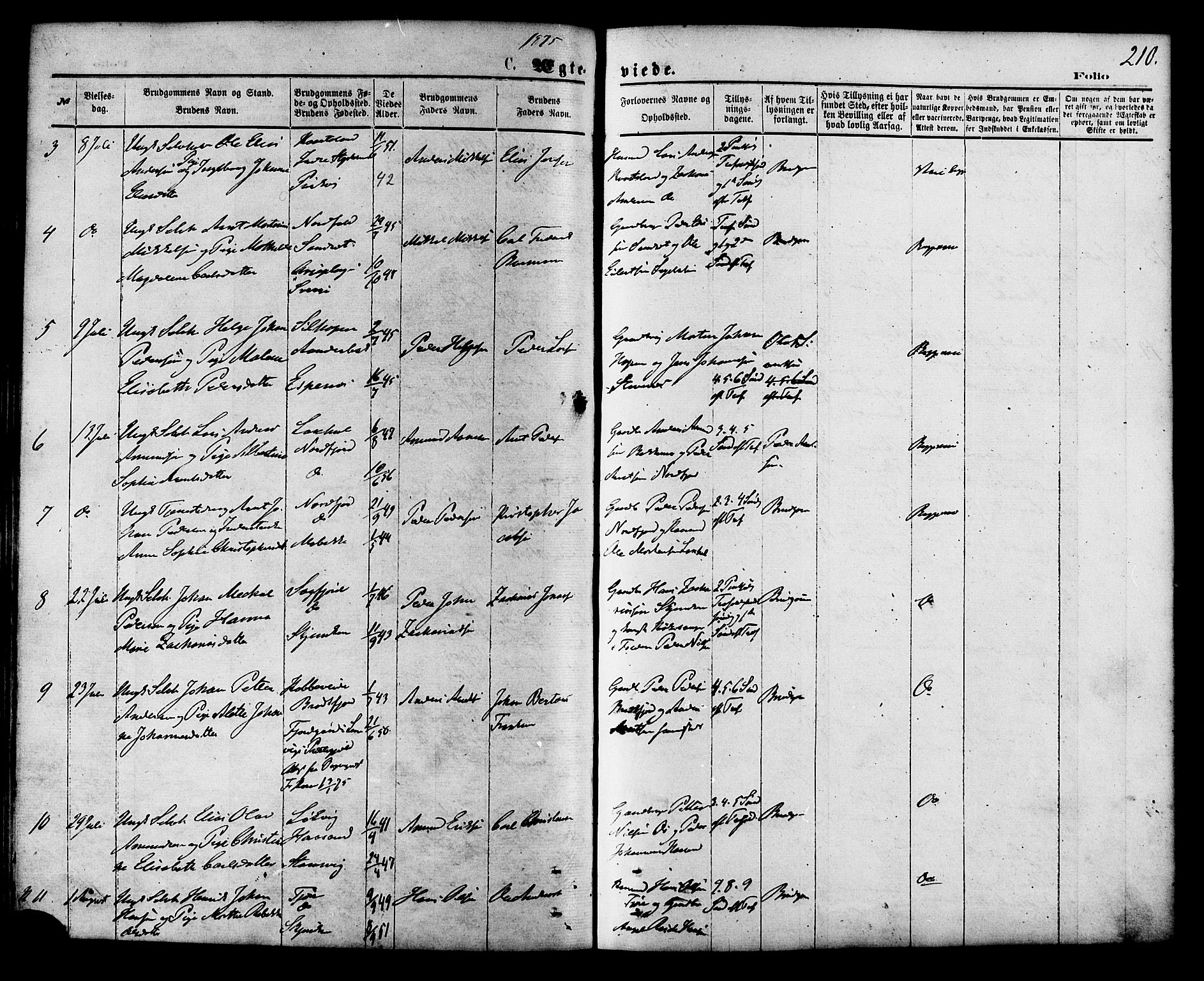 Ministerialprotokoller, klokkerbøker og fødselsregistre - Nordland, AV/SAT-A-1459/853/L0771: Parish register (official) no. 853A10, 1870-1881, p. 210