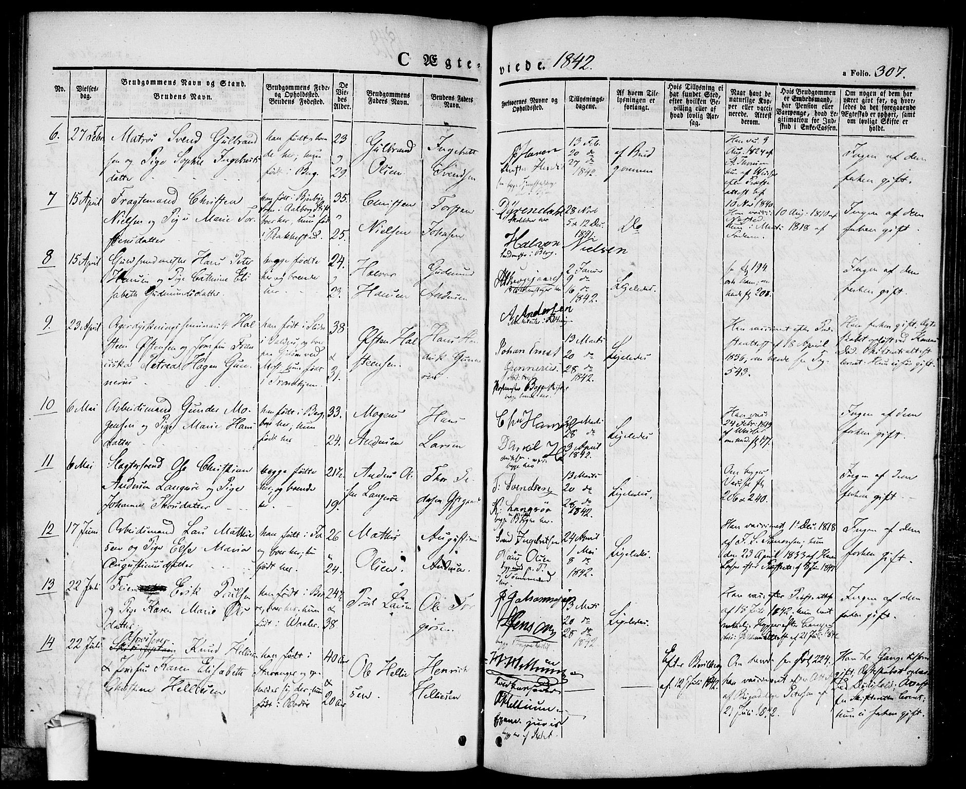 Halden prestekontor Kirkebøker, SAO/A-10909/F/Fa/L0005: Parish register (official) no. I 5, 1834-1845, p. 307