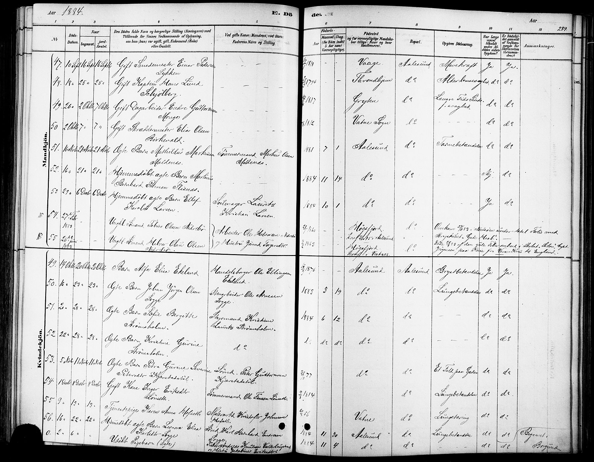 Ministerialprotokoller, klokkerbøker og fødselsregistre - Møre og Romsdal, AV/SAT-A-1454/529/L0454: Parish register (official) no. 529A04, 1878-1885, p. 284