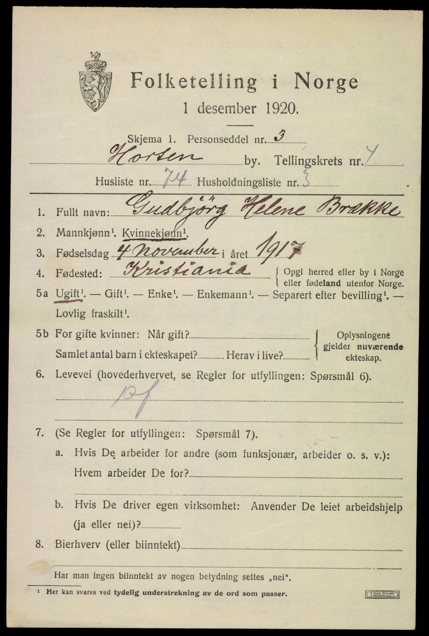 SAKO, 1920 census for Horten, 1920, p. 17553