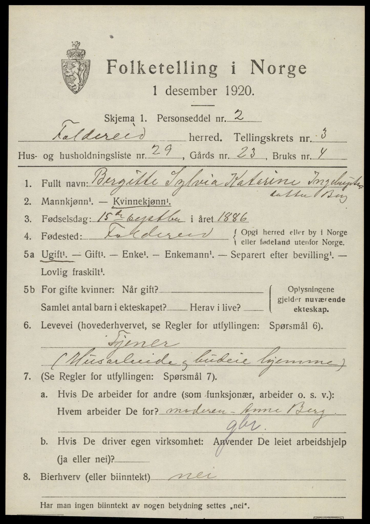 SAT, 1920 census for Foldereid, 1920, p. 1506