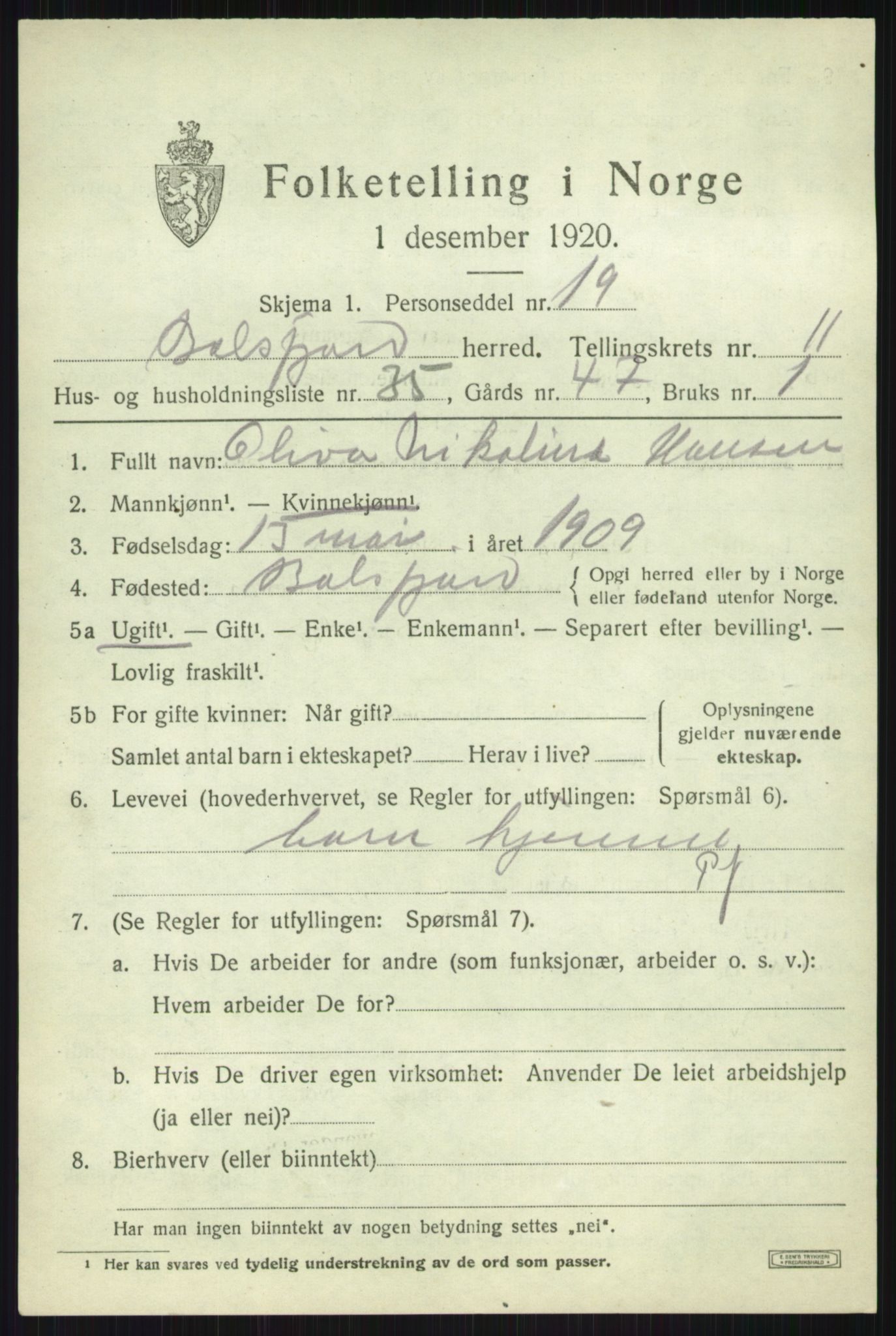 SATØ, 1920 census for Balsfjord, 1920, p. 6362