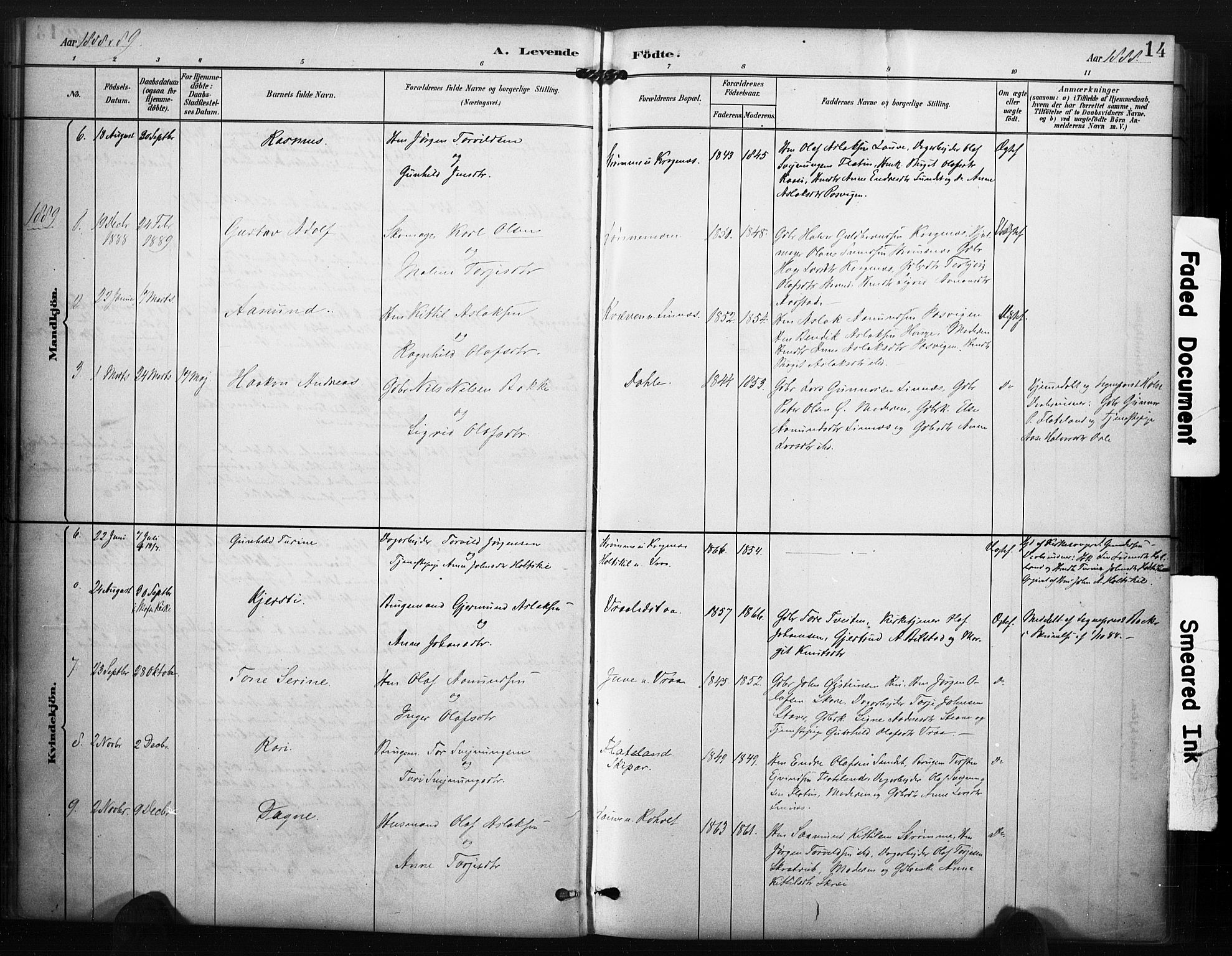 Kviteseid kirkebøker, SAKO/A-276/F/Fc/L0002: Parish register (official) no. III 2, 1882-1908, p. 14
