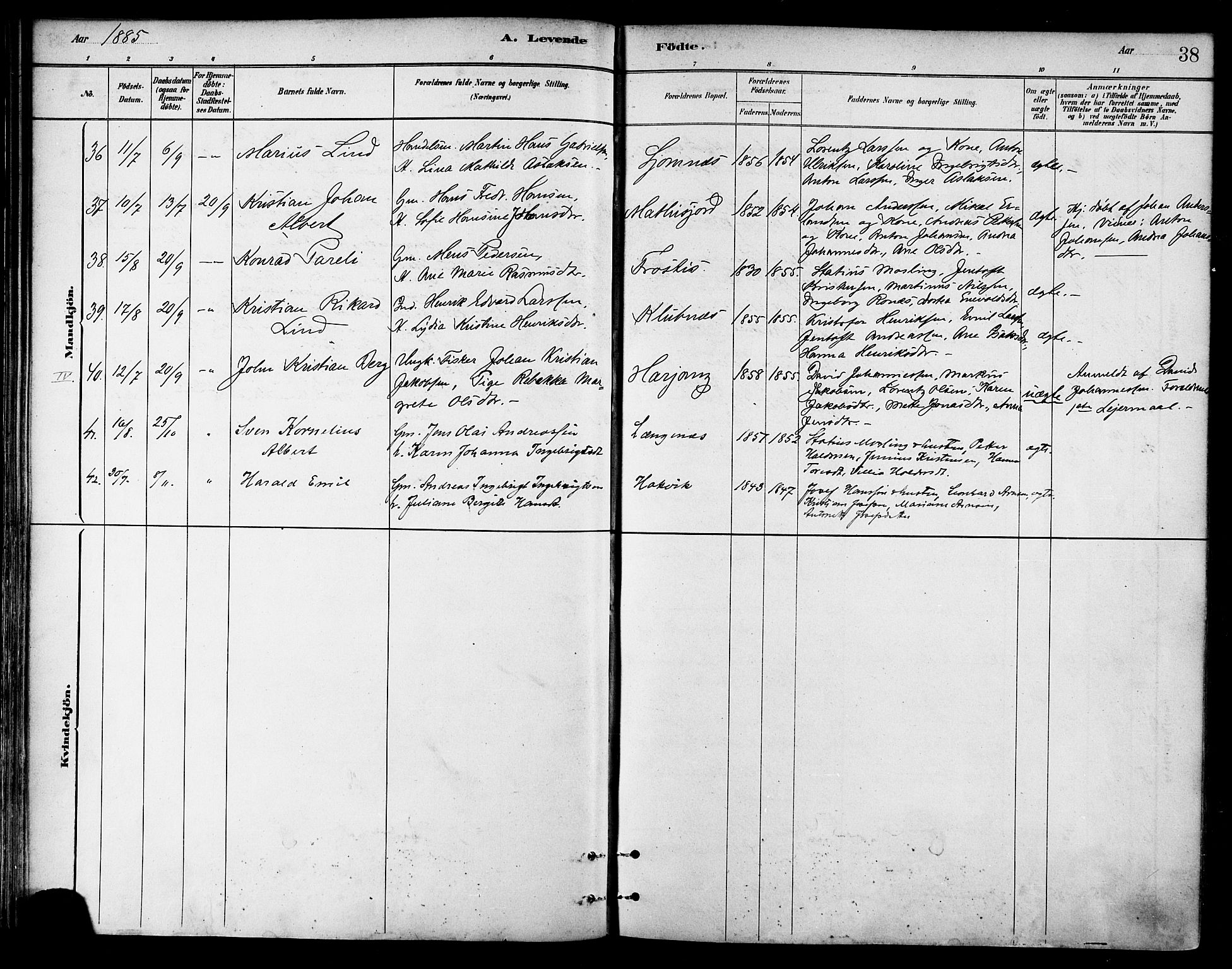 Ministerialprotokoller, klokkerbøker og fødselsregistre - Nordland, AV/SAT-A-1459/866/L0938: Parish register (official) no. 866A01, 1879-1893, p. 38