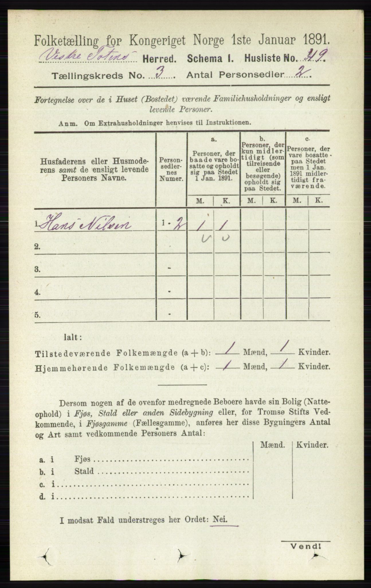 RA, 1891 census for 0529 Vestre Toten, 1891, p. 1913