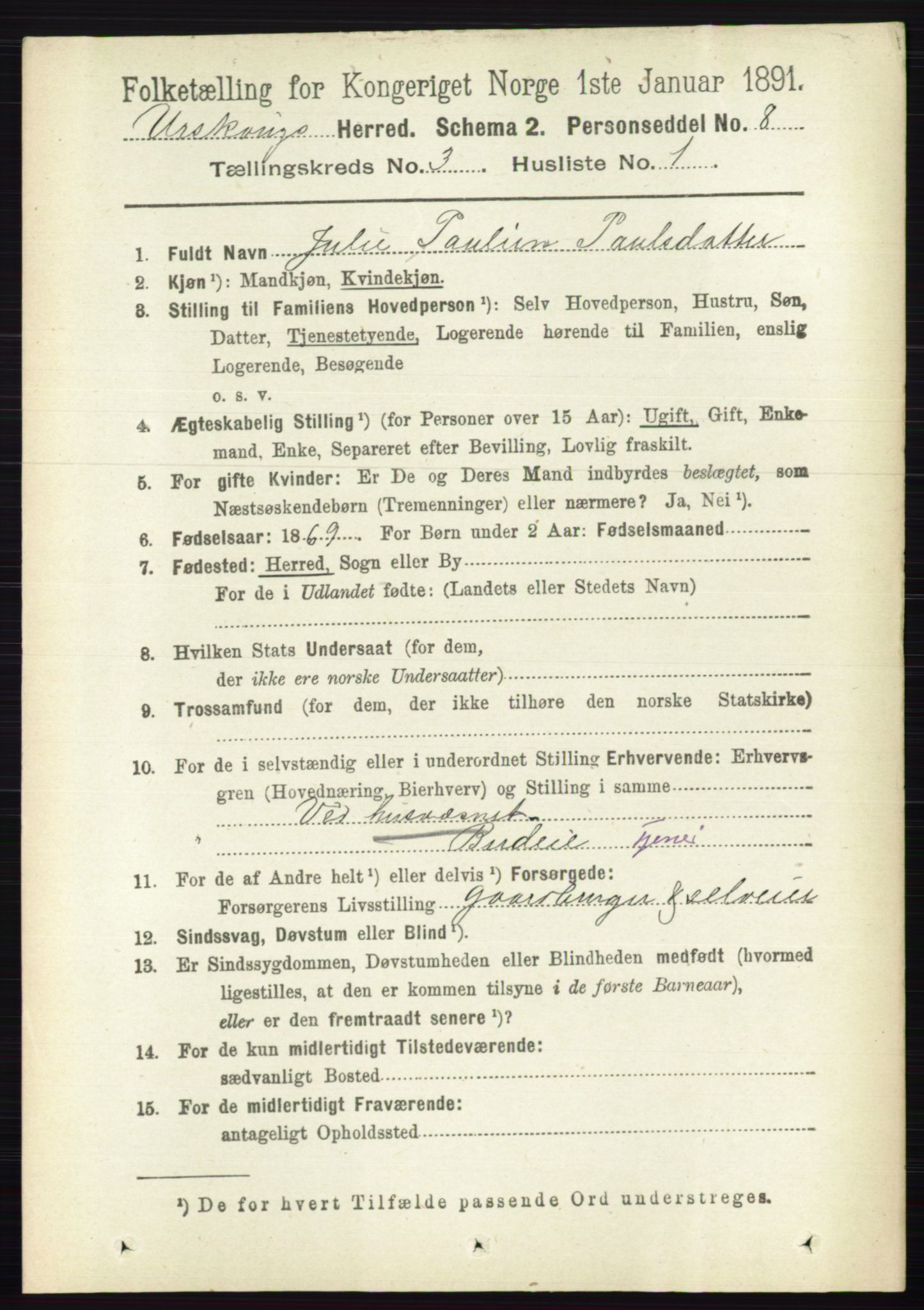 RA, 1891 census for 0224 Aurskog, 1891, p. 506