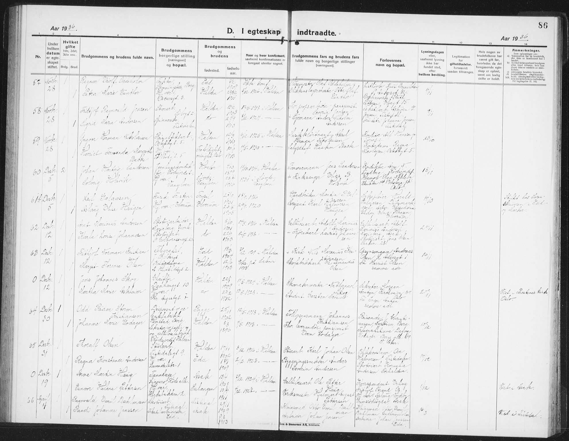 Halden prestekontor Kirkebøker, AV/SAO-A-10909/G/Ga/L0014: Parish register (copy) no. 14, 1925-1943, p. 86