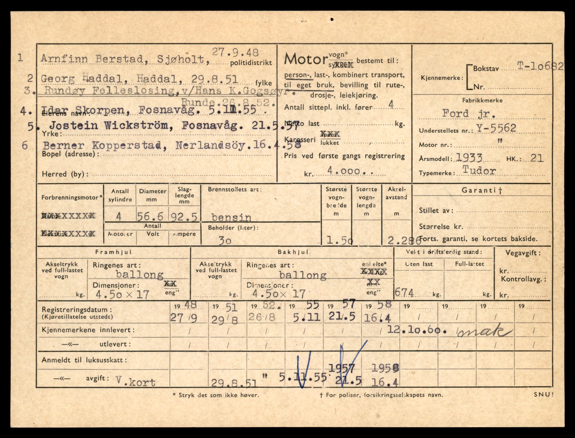 Møre og Romsdal vegkontor - Ålesund trafikkstasjon, SAT/A-4099/F/Fe/L0022: Registreringskort for kjøretøy T 10584 - T 10694, 1927-1998, p. 2811