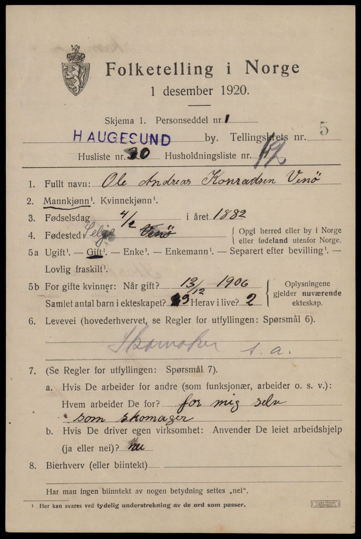 SAST, 1920 census for Haugesund, 1920, p. 18089