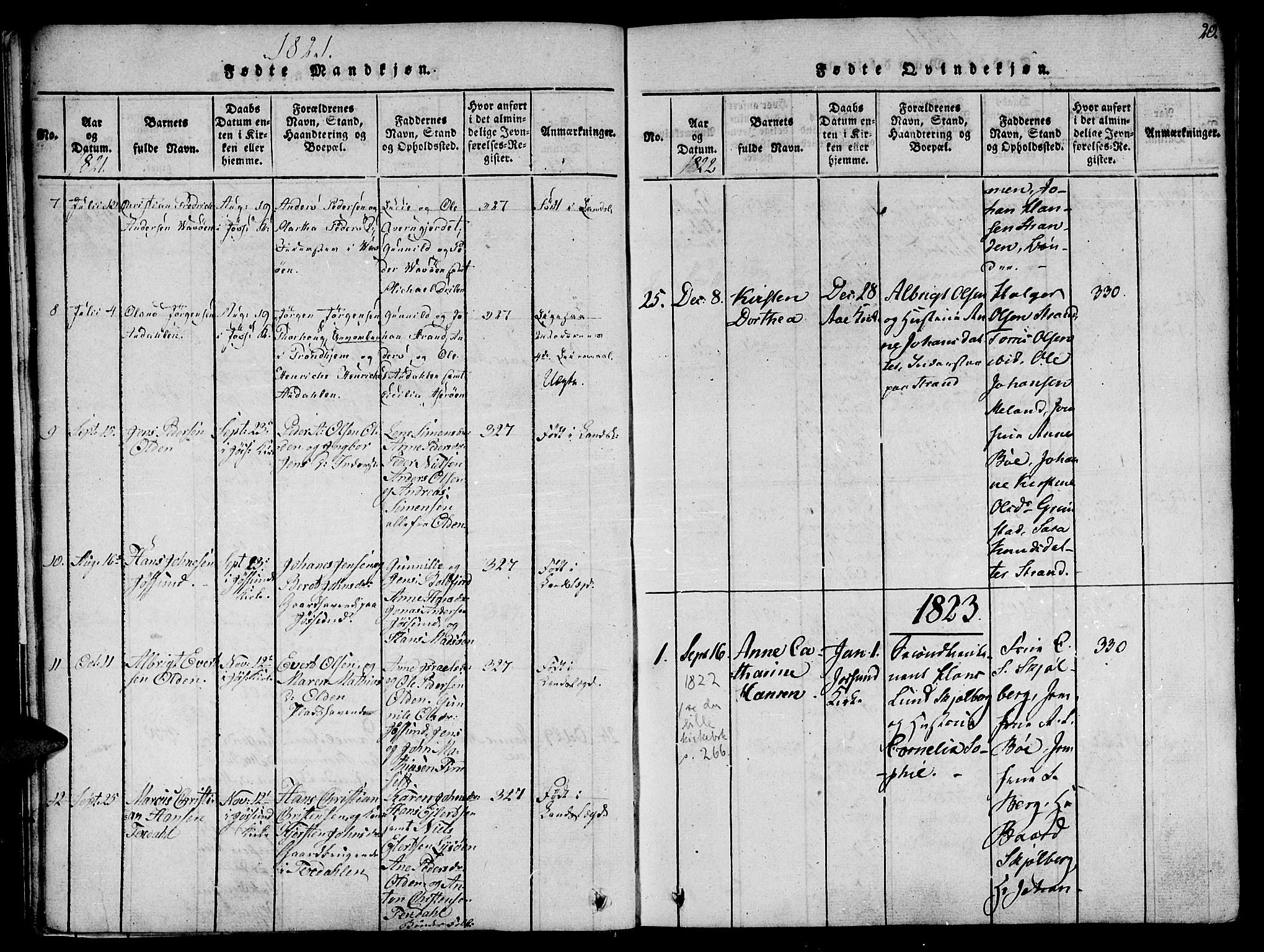 Ministerialprotokoller, klokkerbøker og fødselsregistre - Sør-Trøndelag, AV/SAT-A-1456/655/L0675: Parish register (official) no. 655A04, 1818-1830, p. 20