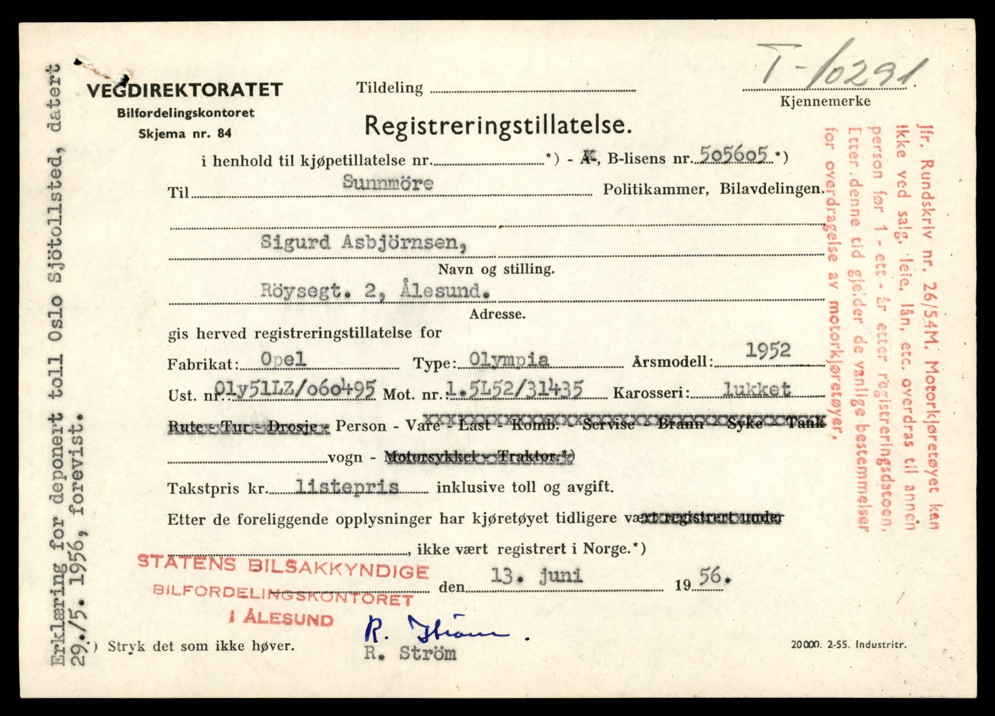 Møre og Romsdal vegkontor - Ålesund trafikkstasjon, AV/SAT-A-4099/F/Fe/L0019: Registreringskort for kjøretøy T 10228 - T 10350, 1927-1998, p. 1535