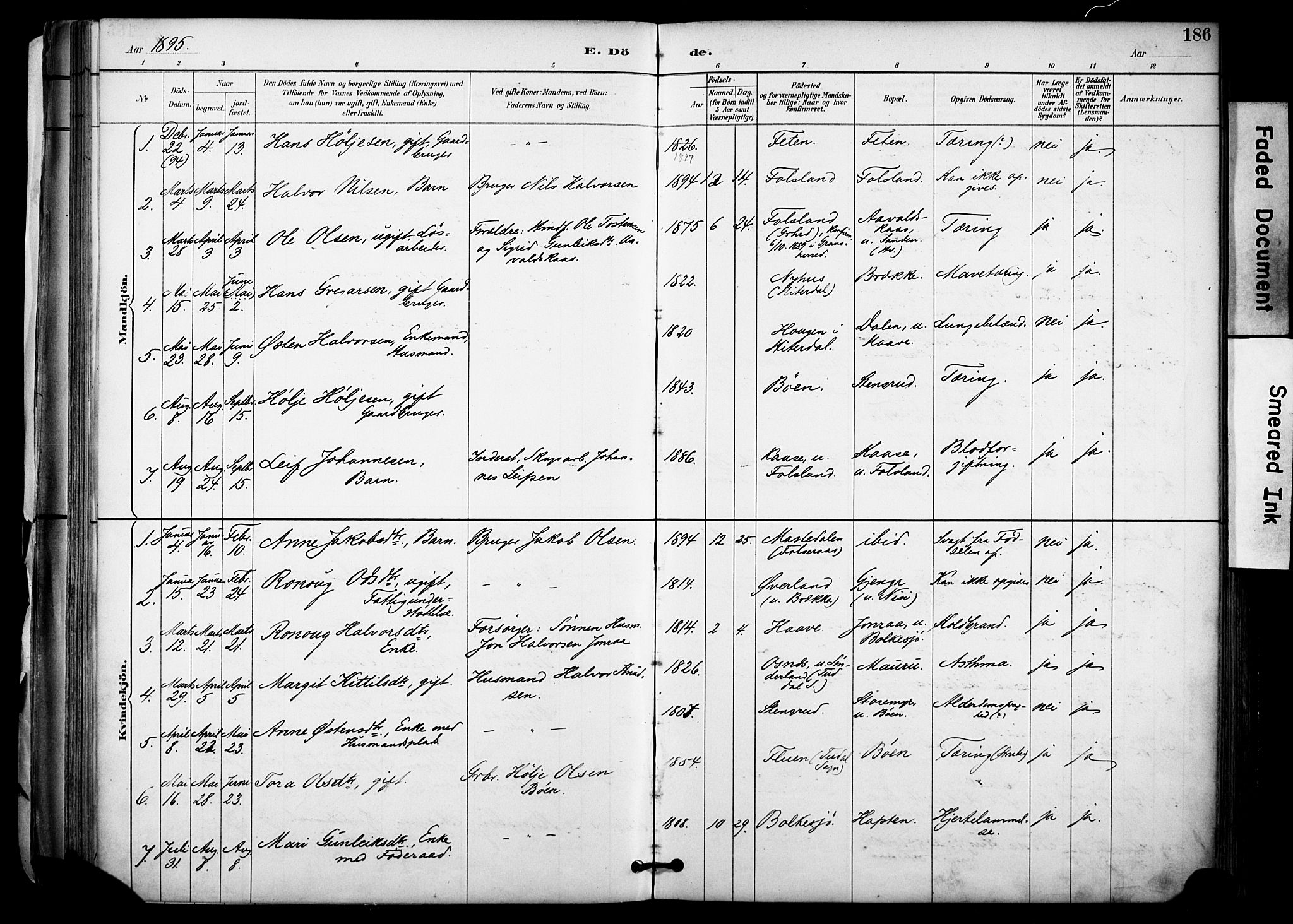 Gransherad kirkebøker, SAKO/A-267/F/Fa/L0005: Parish register (official) no. I 5, 1887-1916, p. 186