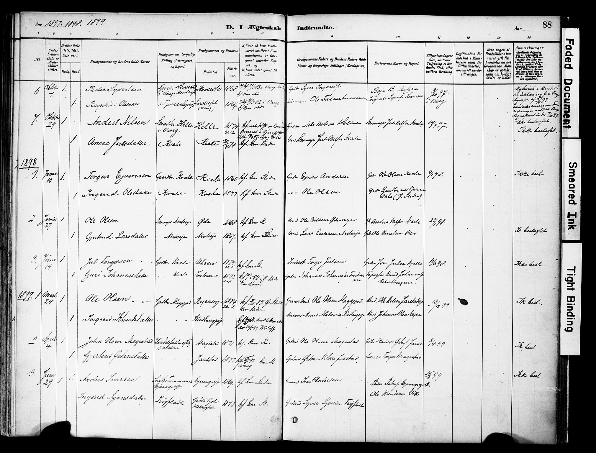 Vestre Slidre prestekontor, SAH/PREST-136/H/Ha/Haa/L0004: Parish register (official) no. 4, 1881-1911, p. 88