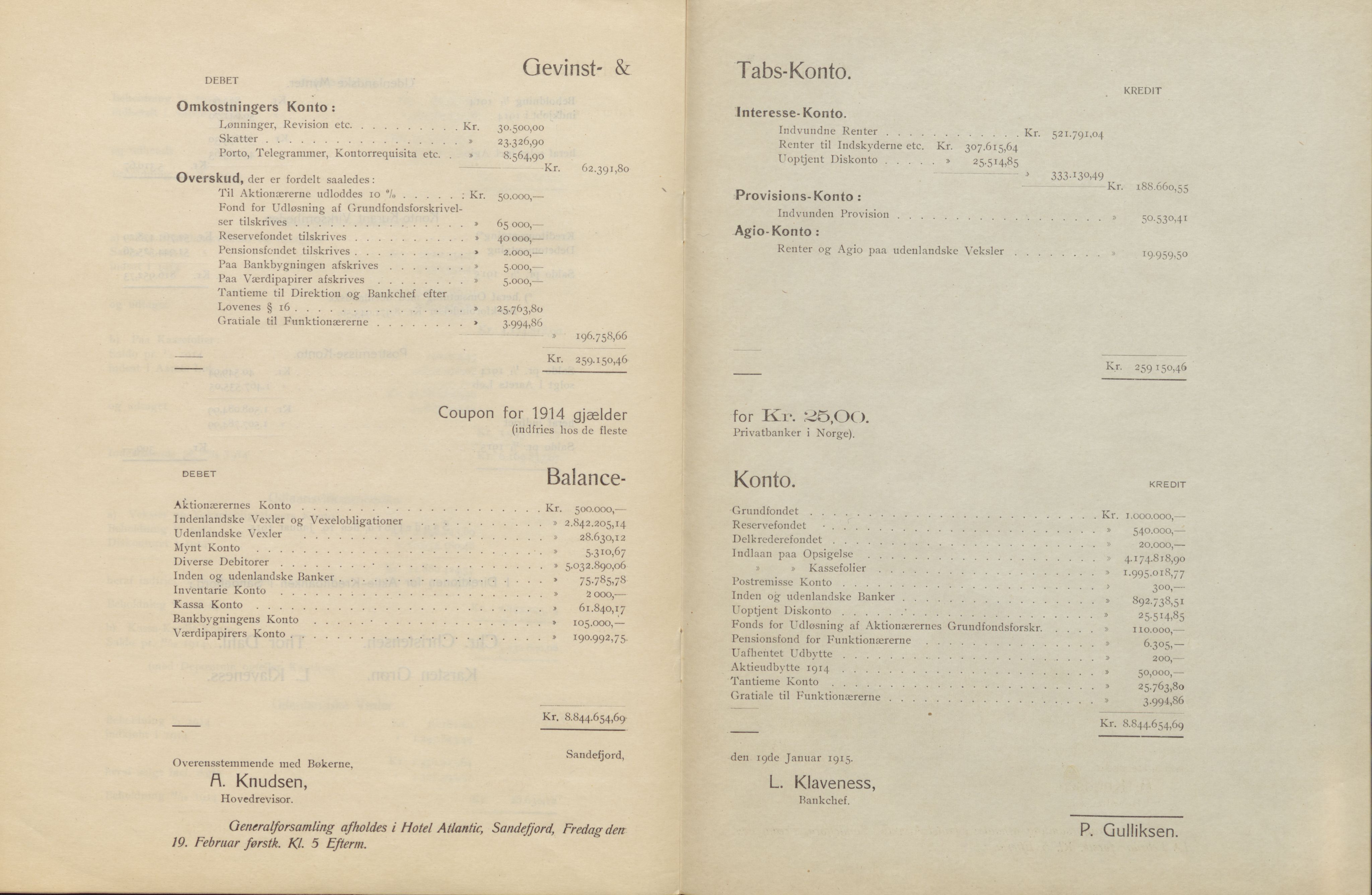 Privatbanken i Sandefjord AS, VEMU/ARS-A-1256/X/L0001: Årsberetninger, 1912-1929, p. 22