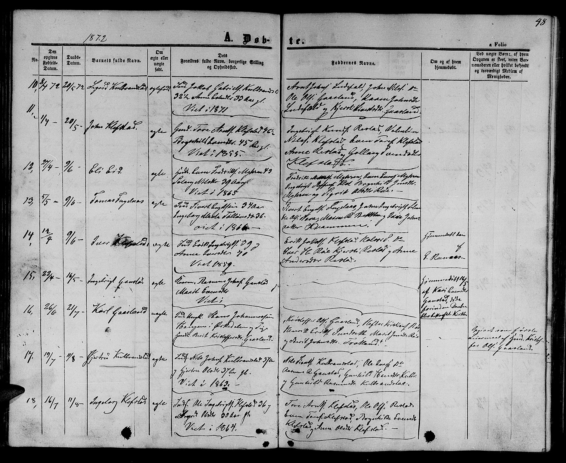 Ministerialprotokoller, klokkerbøker og fødselsregistre - Sør-Trøndelag, SAT/A-1456/694/L1131: Parish register (copy) no. 694C03, 1858-1886, p. 48