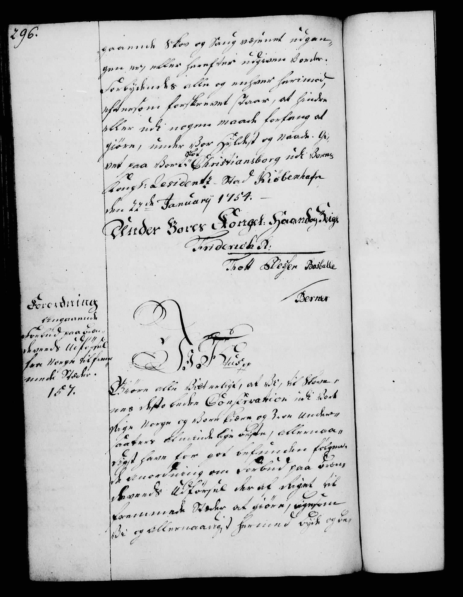 Rentekammeret, Kammerkanselliet, RA/EA-3111/G/Gg/Gga/L0006: Norsk ekspedisjonsprotokoll med register (merket RK 53.6), 1749-1759, p. 296