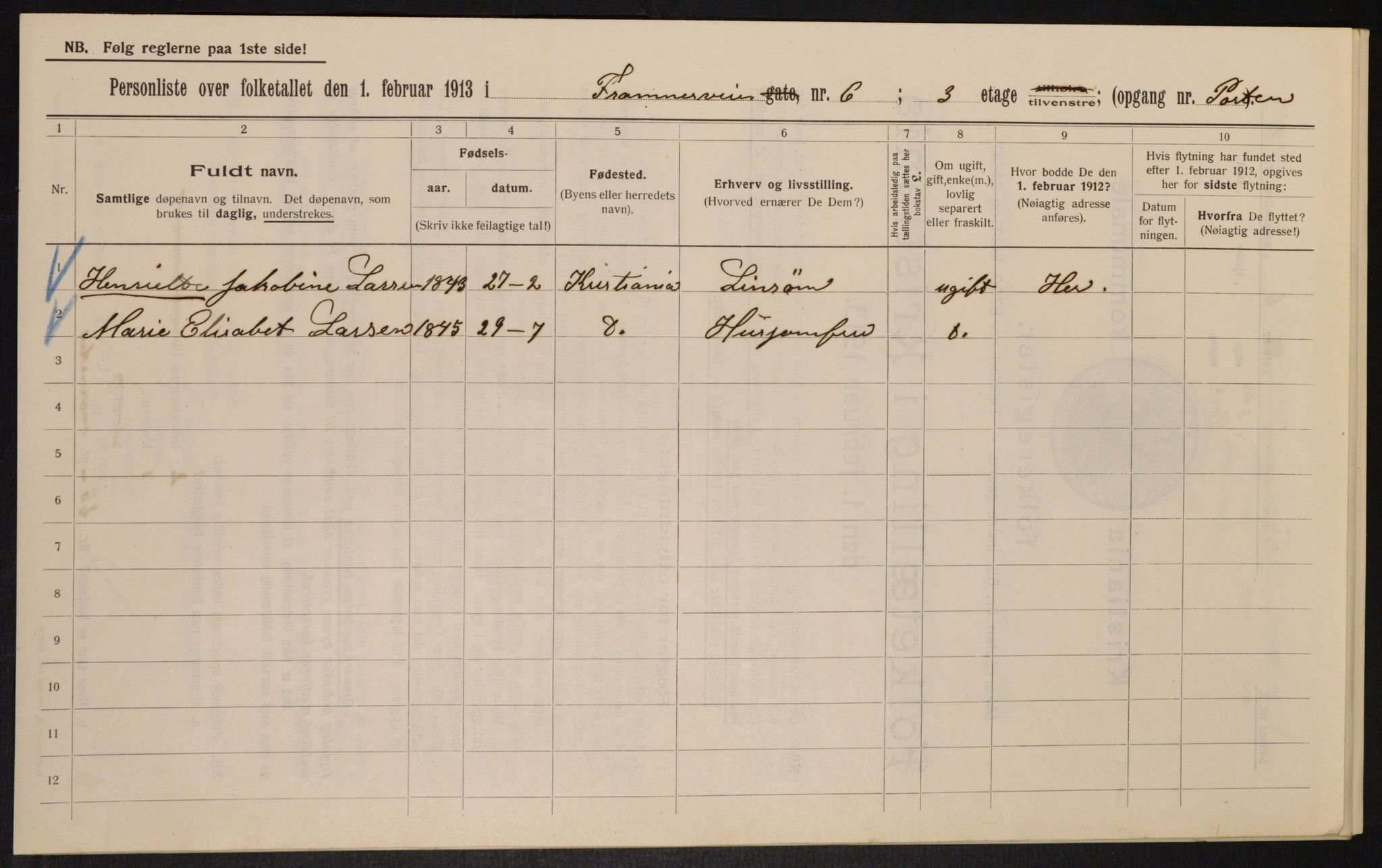 OBA, Municipal Census 1913 for Kristiania, 1913, p. 25582