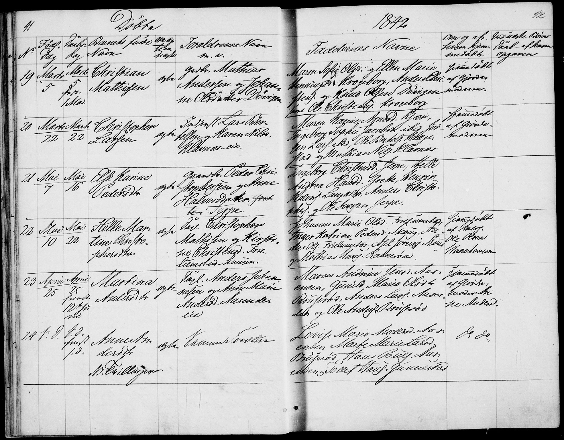 Våle kirkebøker, AV/SAKO-A-334/F/Fa/L0009a: Parish register (official) no. I 9A, 1839-1860, p. 41-42