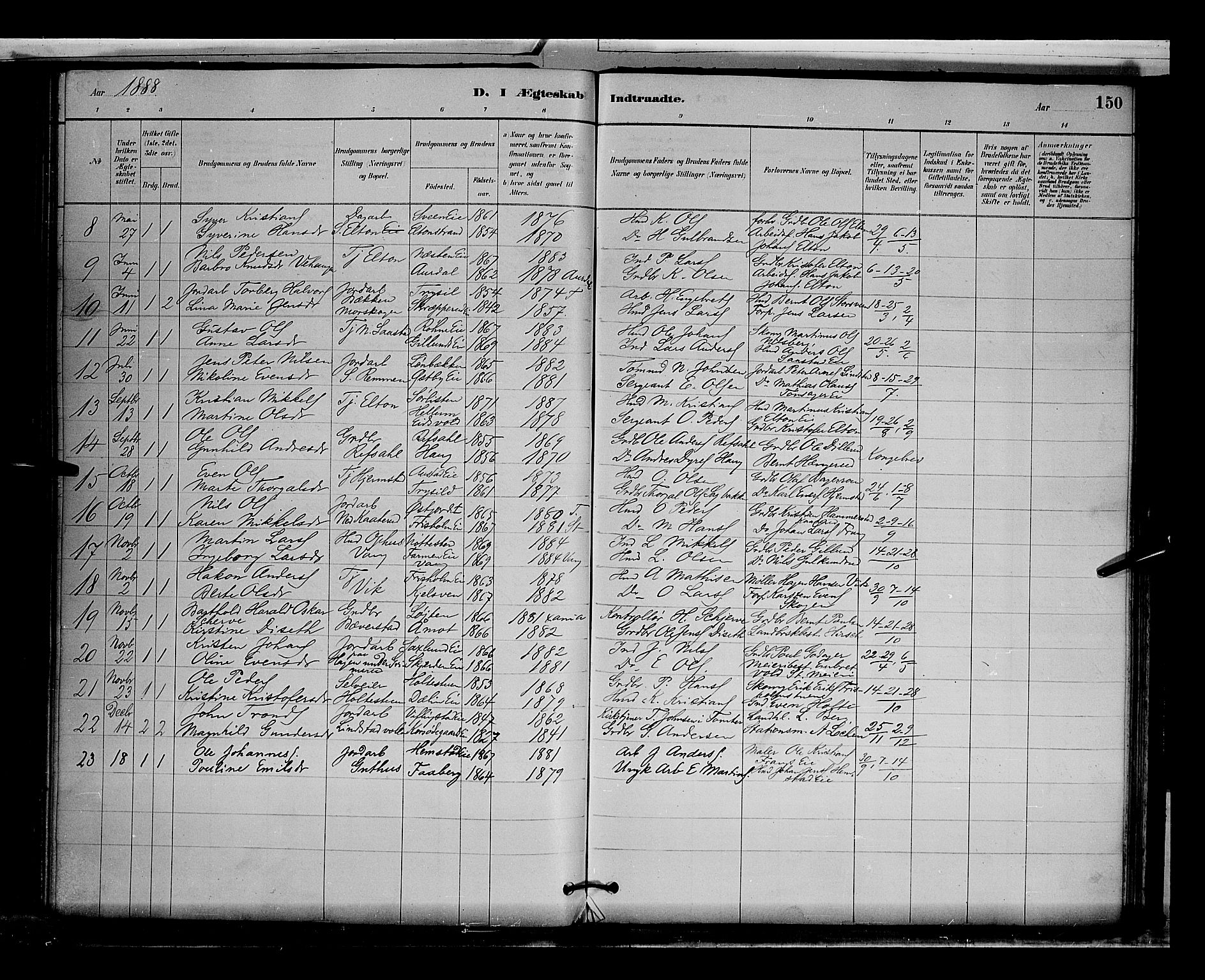 Stange prestekontor, AV/SAH-PREST-002/L/L0009: Parish register (copy) no. 9, 1883-1899, p. 150