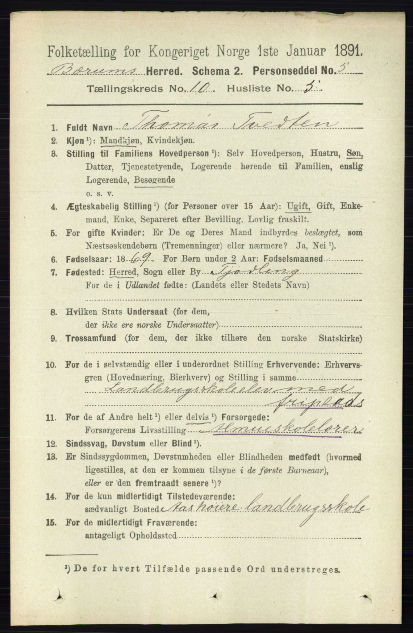 RA, 1891 census for 0219 Bærum, 1891, p. 6394