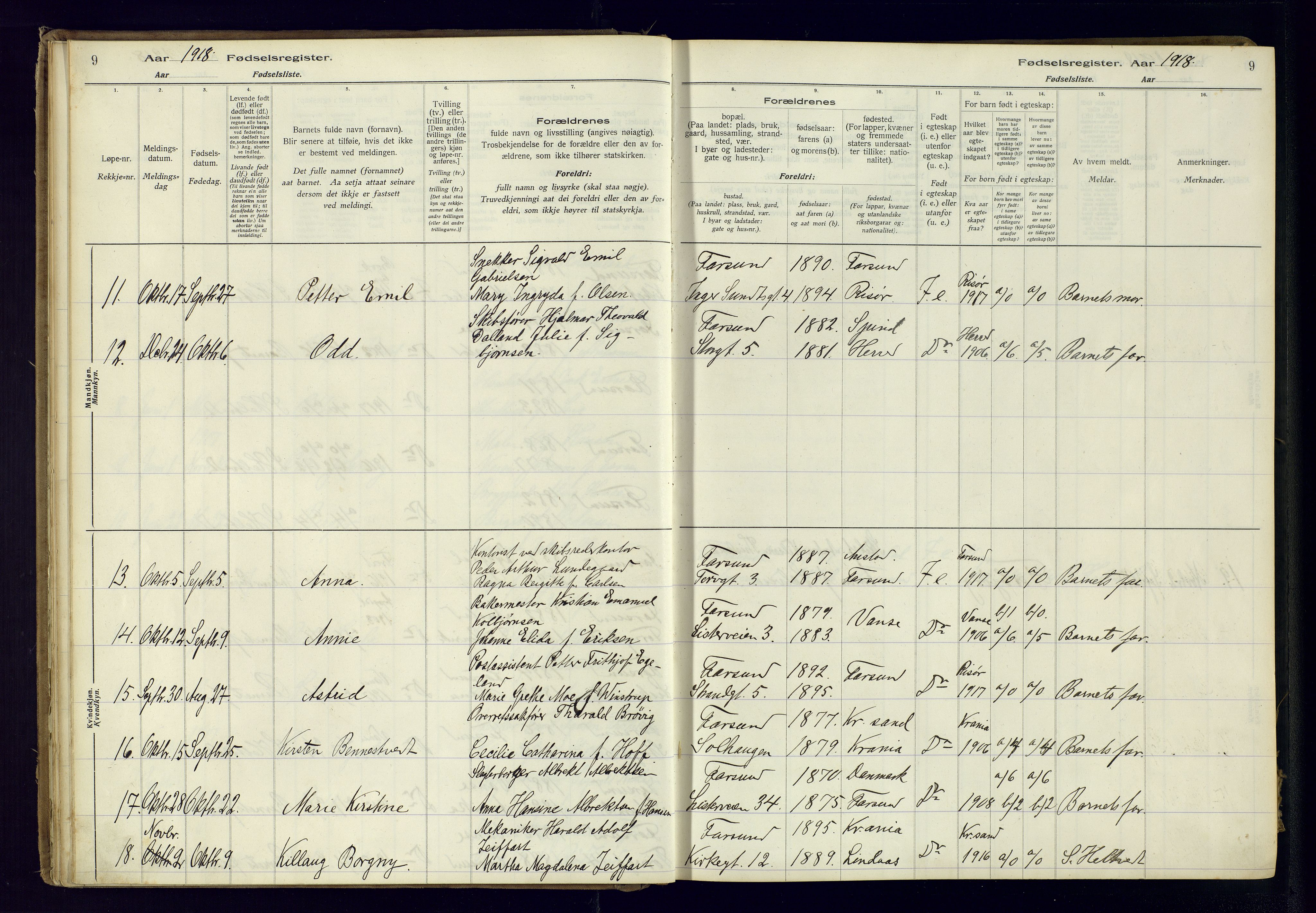 Farsund sokneprestkontor, AV/SAK-1111-0009/J/Ja/L0001: Birth register no. A-VI-8, 1916-1950, p. 9