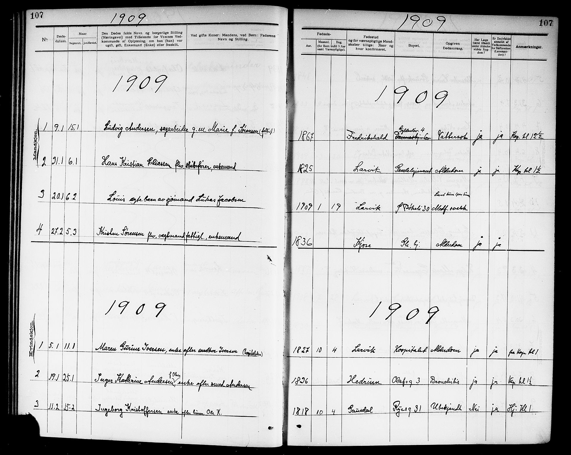 Larvik kirkebøker, SAKO/A-352/G/Ga/L0007: Parish register (copy) no. I 7, 1888-1918, p. 107