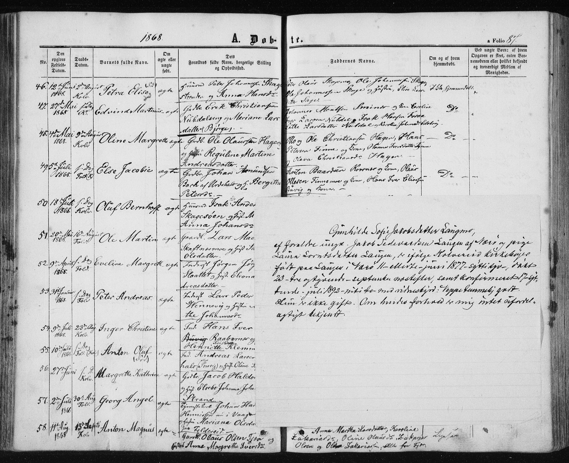 Ministerialprotokoller, klokkerbøker og fødselsregistre - Nord-Trøndelag, SAT/A-1458/780/L0641: Parish register (official) no. 780A06, 1857-1874, p. 87