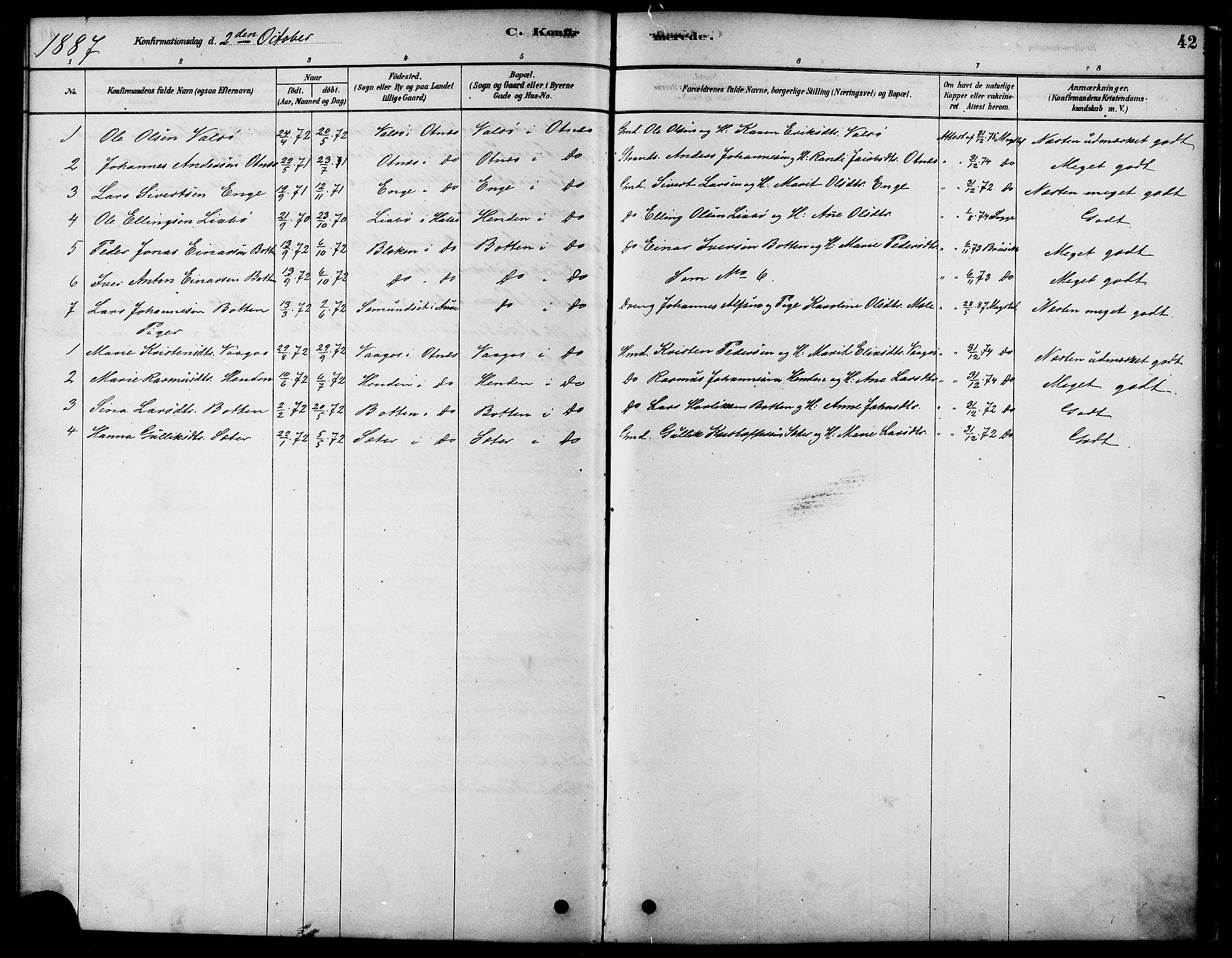 Ministerialprotokoller, klokkerbøker og fødselsregistre - Møre og Romsdal, AV/SAT-A-1454/580/L0924: Parish register (official) no. 580A01, 1878-1887, p. 42