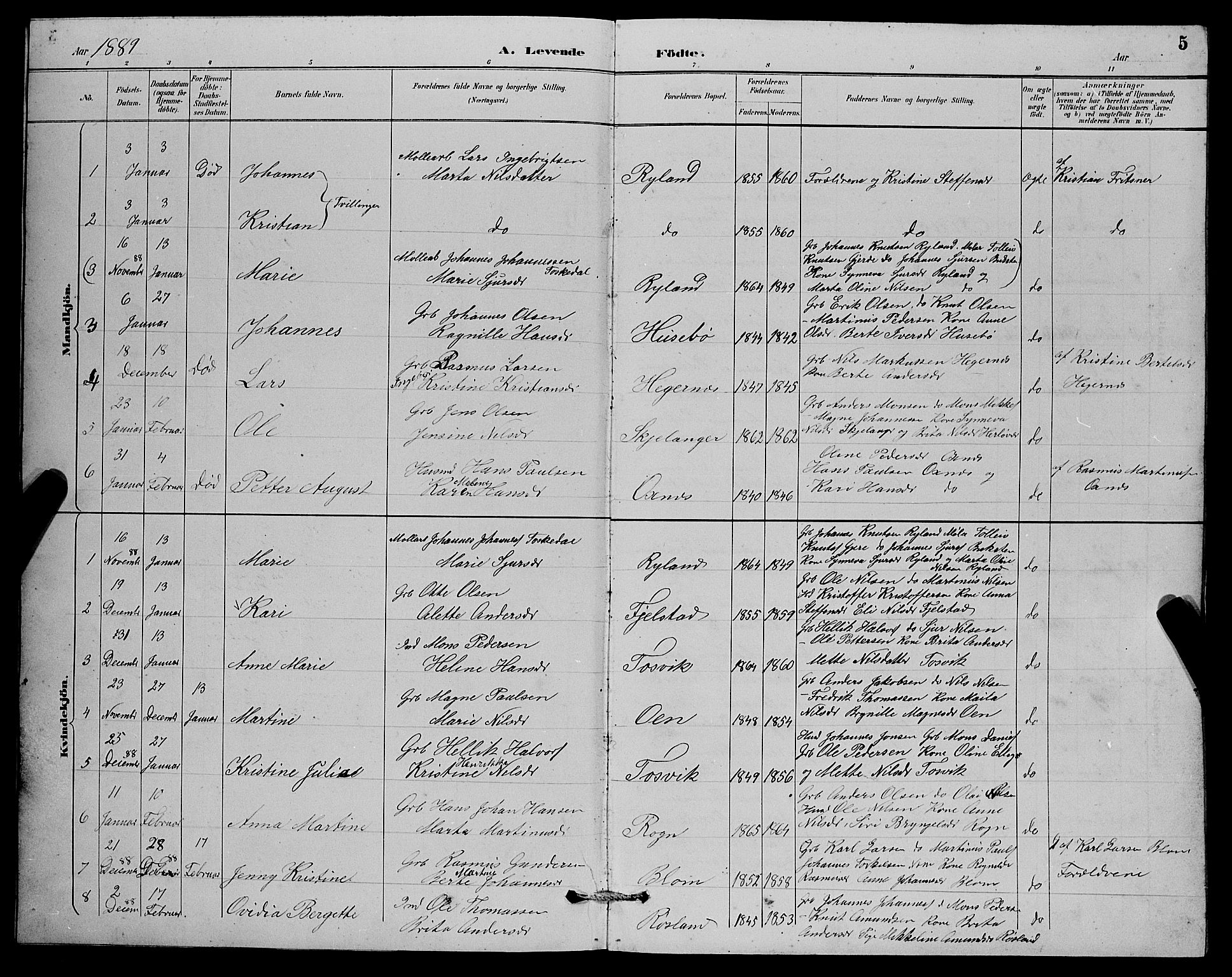 Herdla Sokneprestembete, SAB/A-75701/H/Hab: Parish register (copy) no. A 3, 1889-1899, p. 5