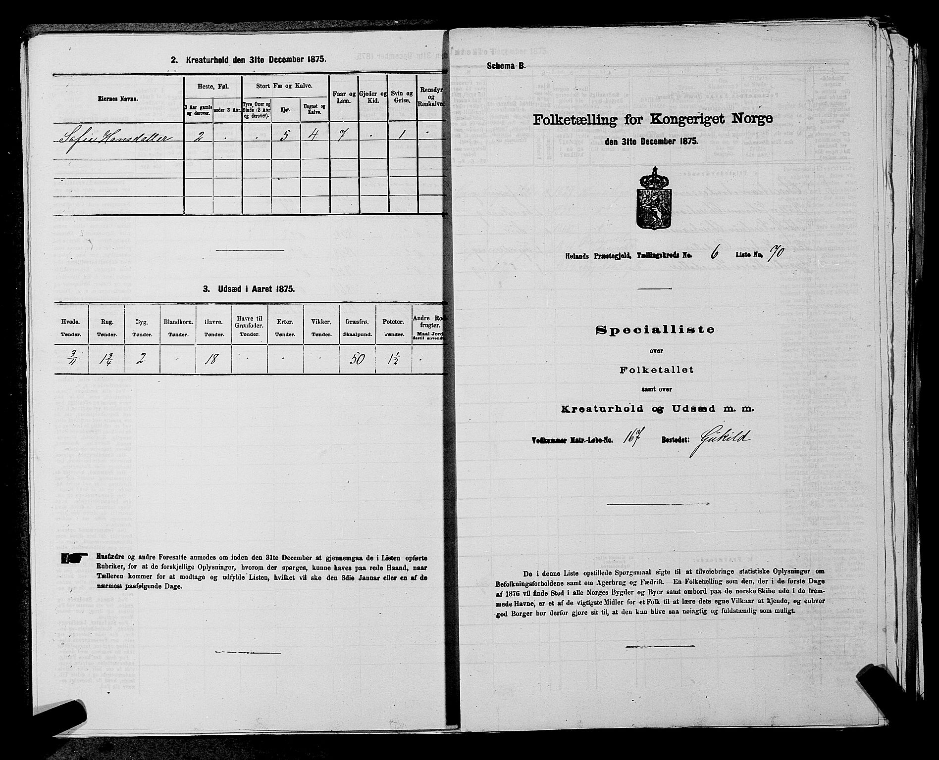 RA, 1875 census for 0221P Høland, 1875, p. 1227