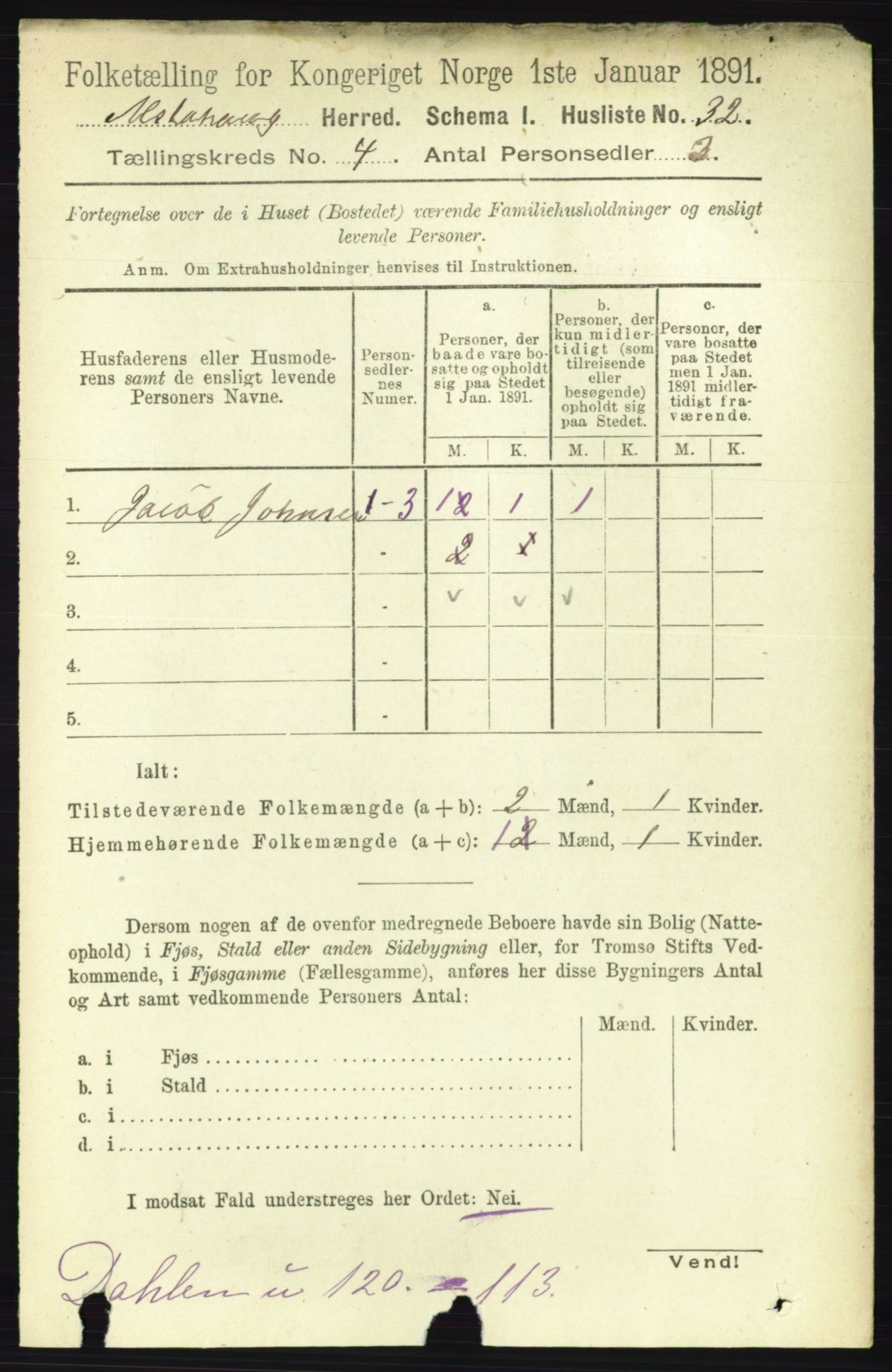 RA, 1891 census for 1820 Alstahaug, 1891, p. 1493