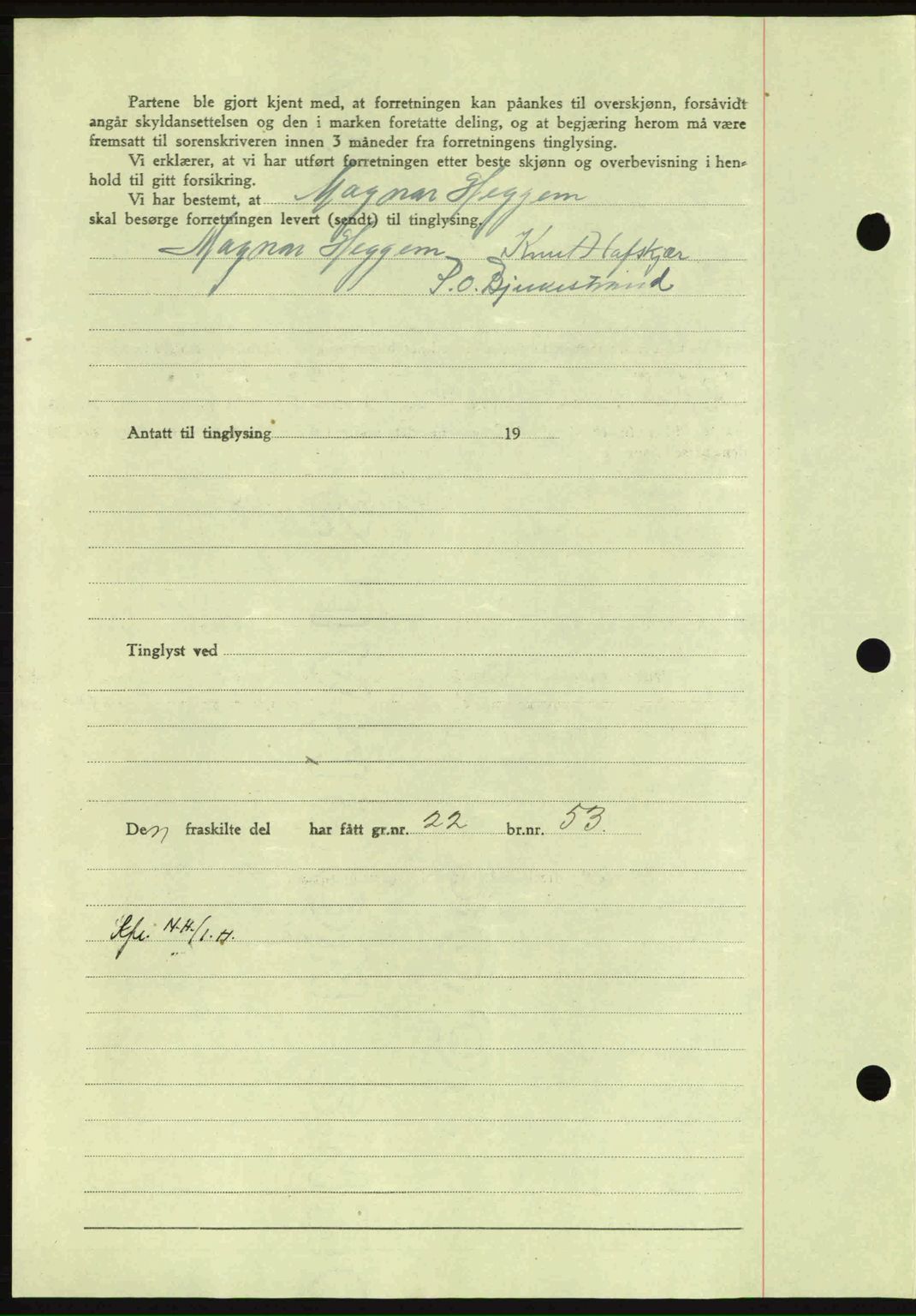 Nordmøre sorenskriveri, AV/SAT-A-4132/1/2/2Ca: Mortgage book no. A96, 1943-1944, Diary no: : 2599/1943