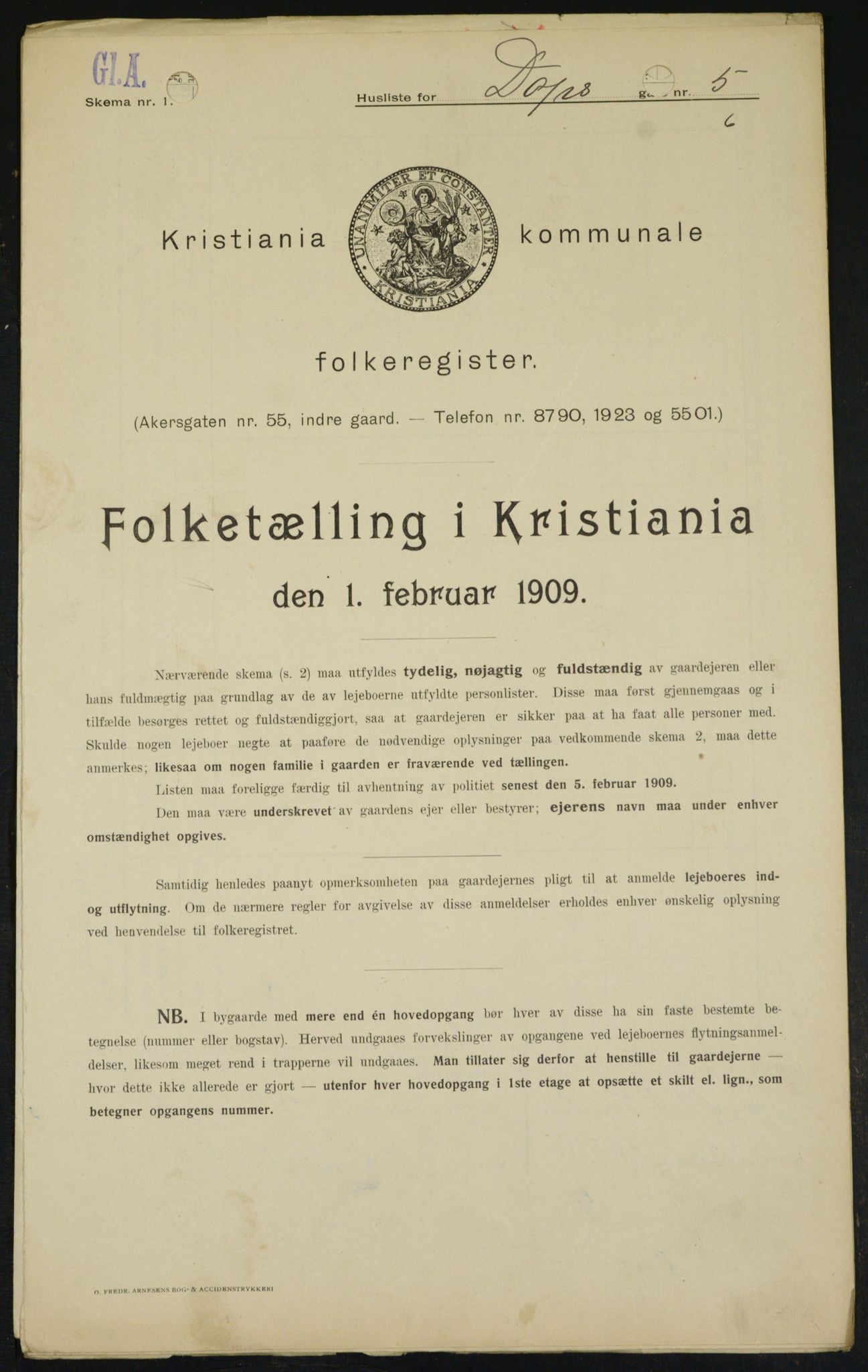 OBA, Municipal Census 1909 for Kristiania, 1909, p. 14511