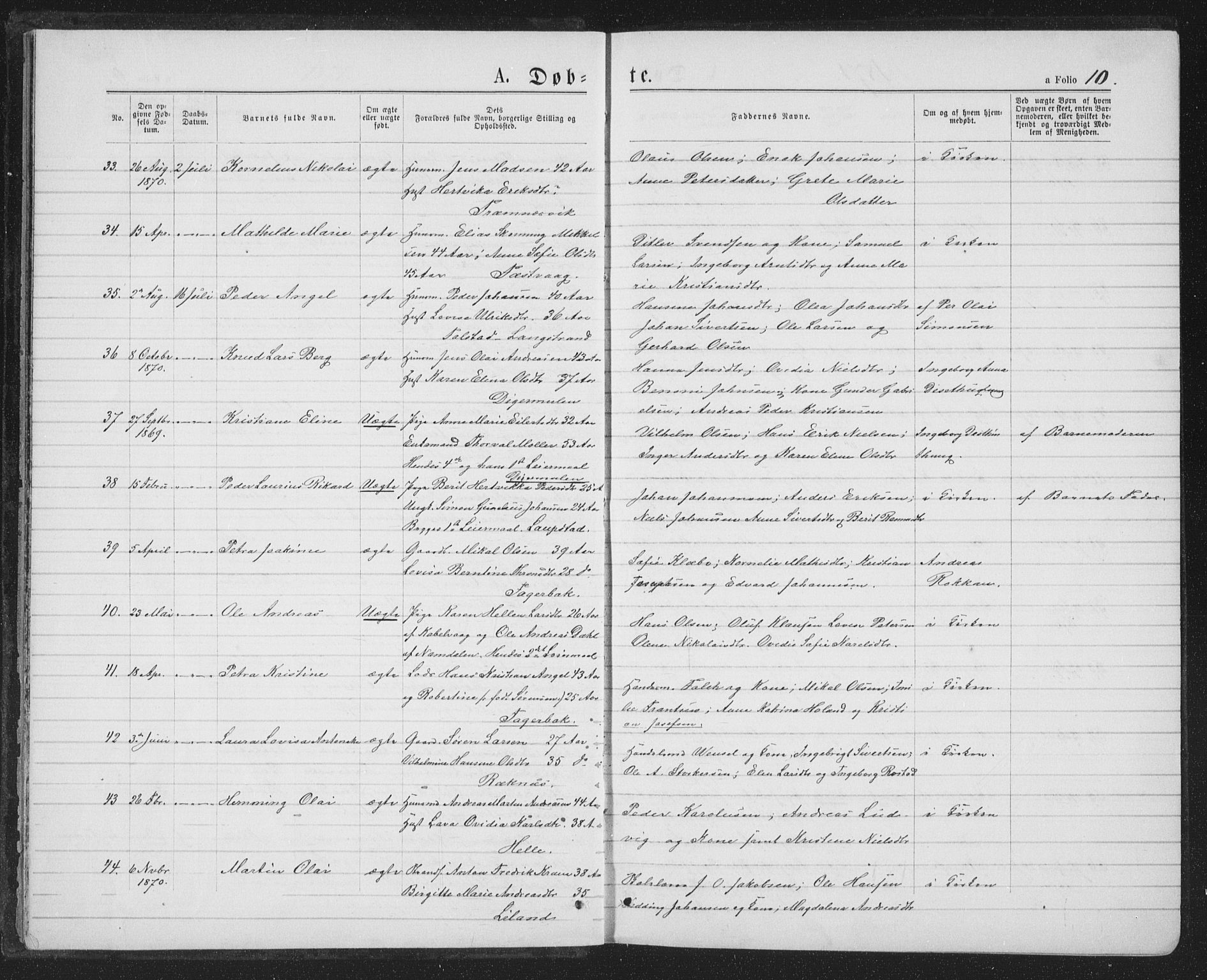 Ministerialprotokoller, klokkerbøker og fødselsregistre - Nordland, SAT/A-1459/874/L1074: Parish register (copy) no. 874C03, 1870-1876, p. 10
