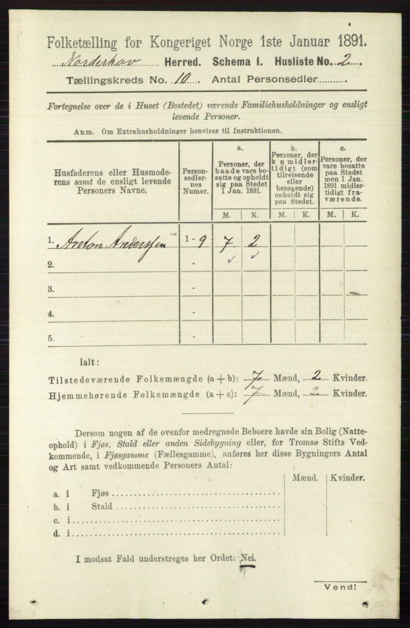 RA, 1891 census for 0613 Norderhov, 1891, p. 7425