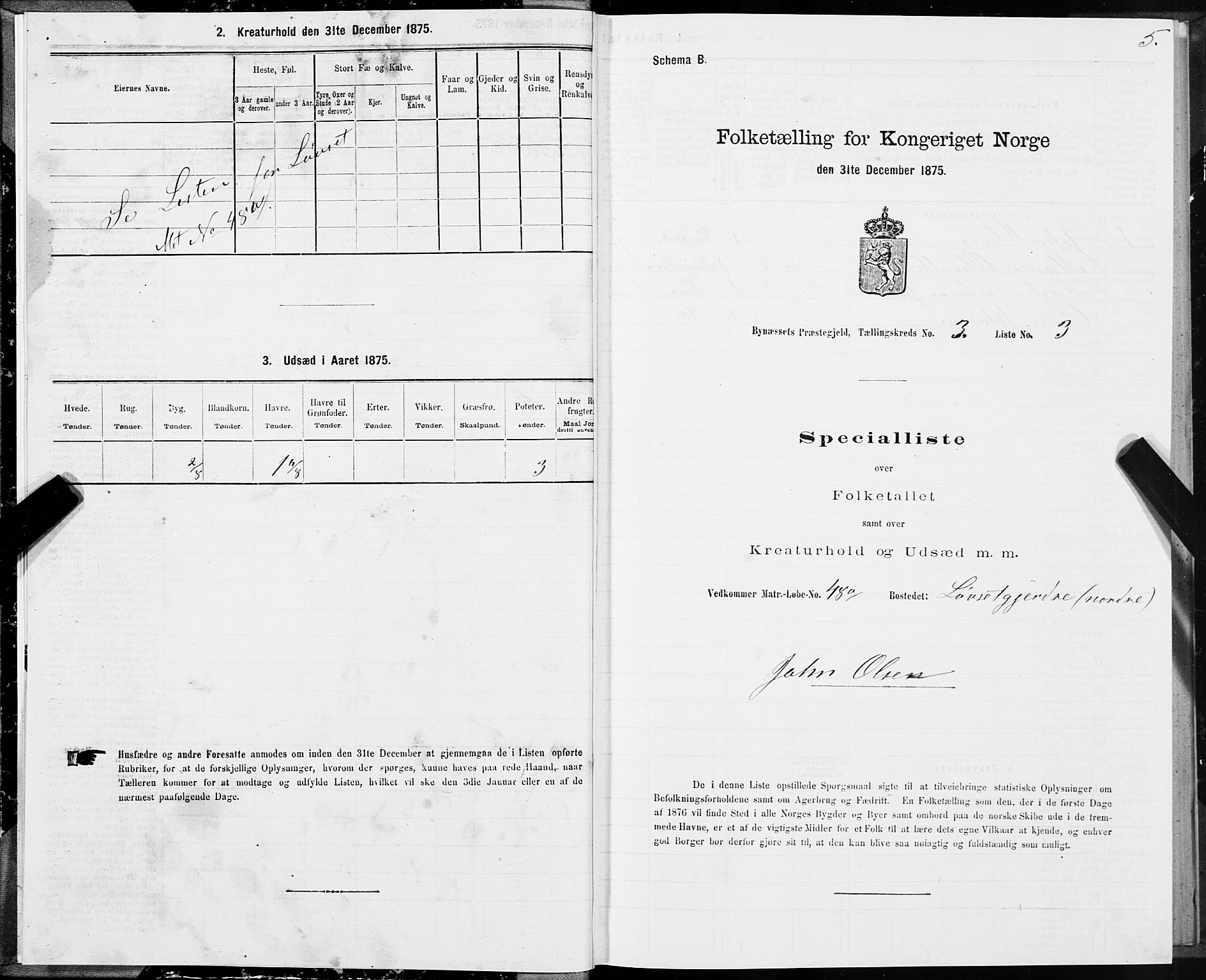 SAT, 1875 census for 1655P Byneset, 1875, p. 2005