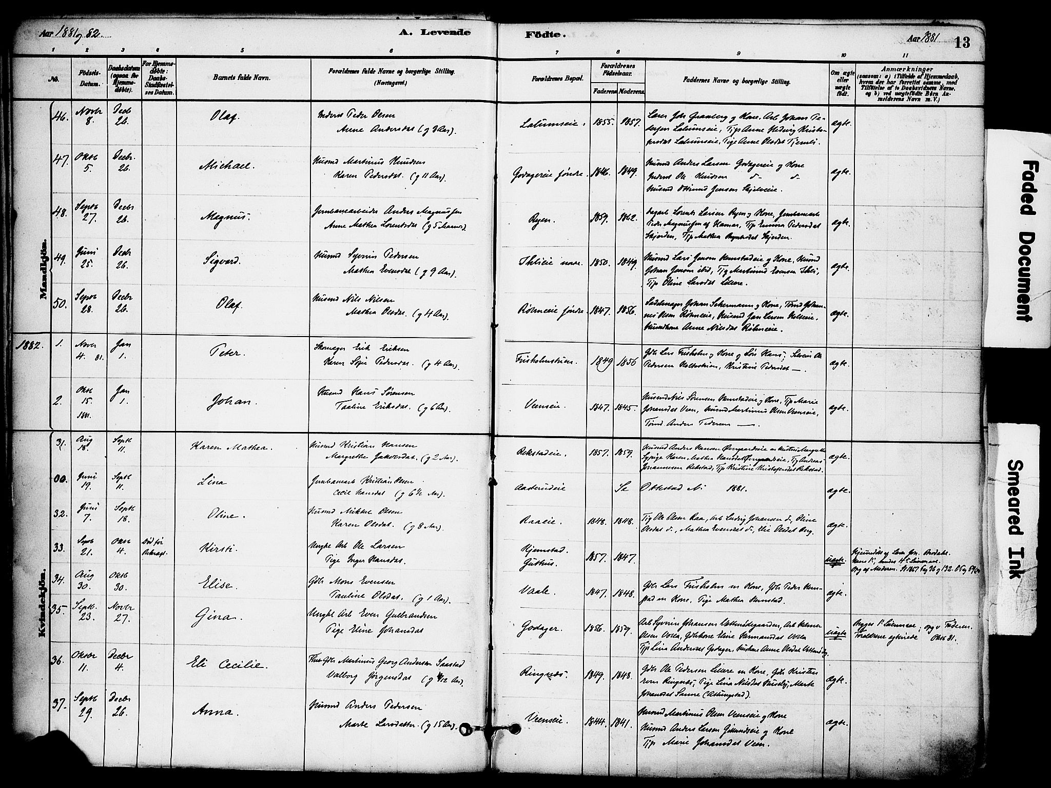Stange prestekontor, SAH/PREST-002/K/L0017: Parish register (official) no. 17, 1880-1893, p. 13