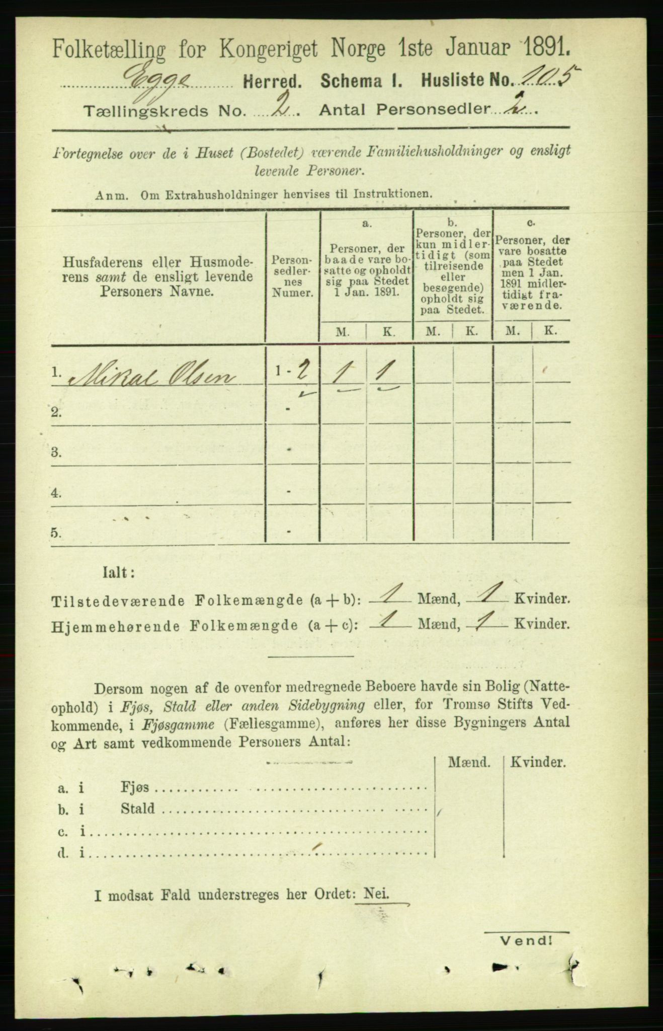 RA, 1891 census for 1733 Egge, 1891, p. 384