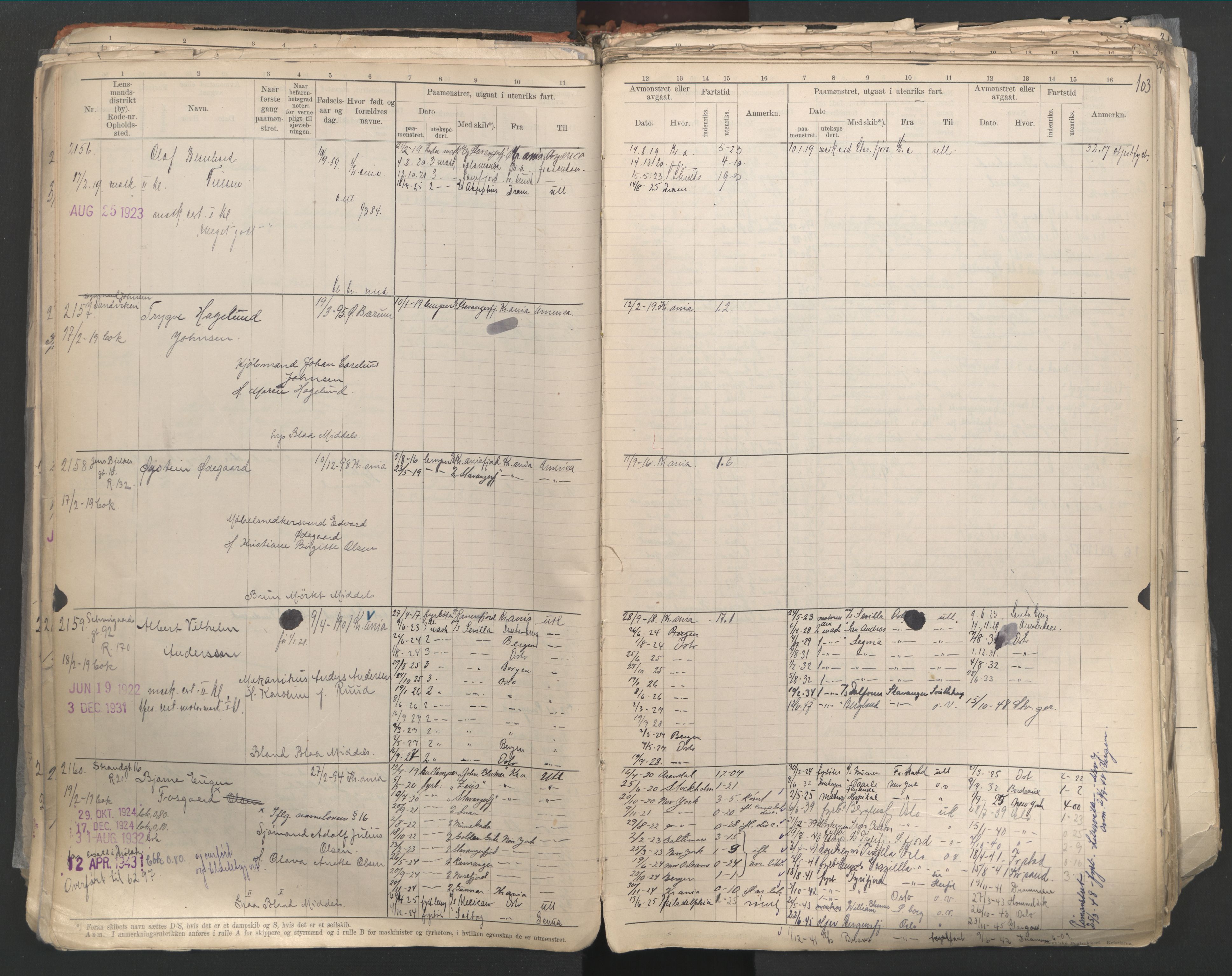 Oslo sjømannskontor, AV/SAO-A-10595/F/Fd/L0003: B-rulle, 1916, p. 102b-103a