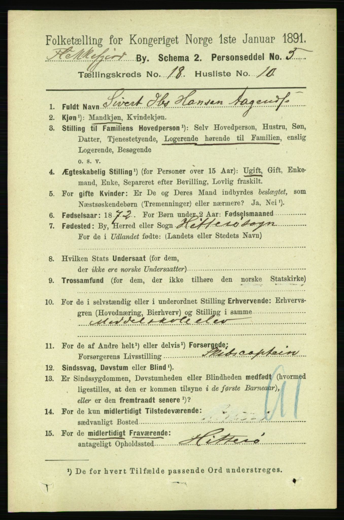 RA, 1891 census for 1004 Flekkefjord, 1891, p. 2315