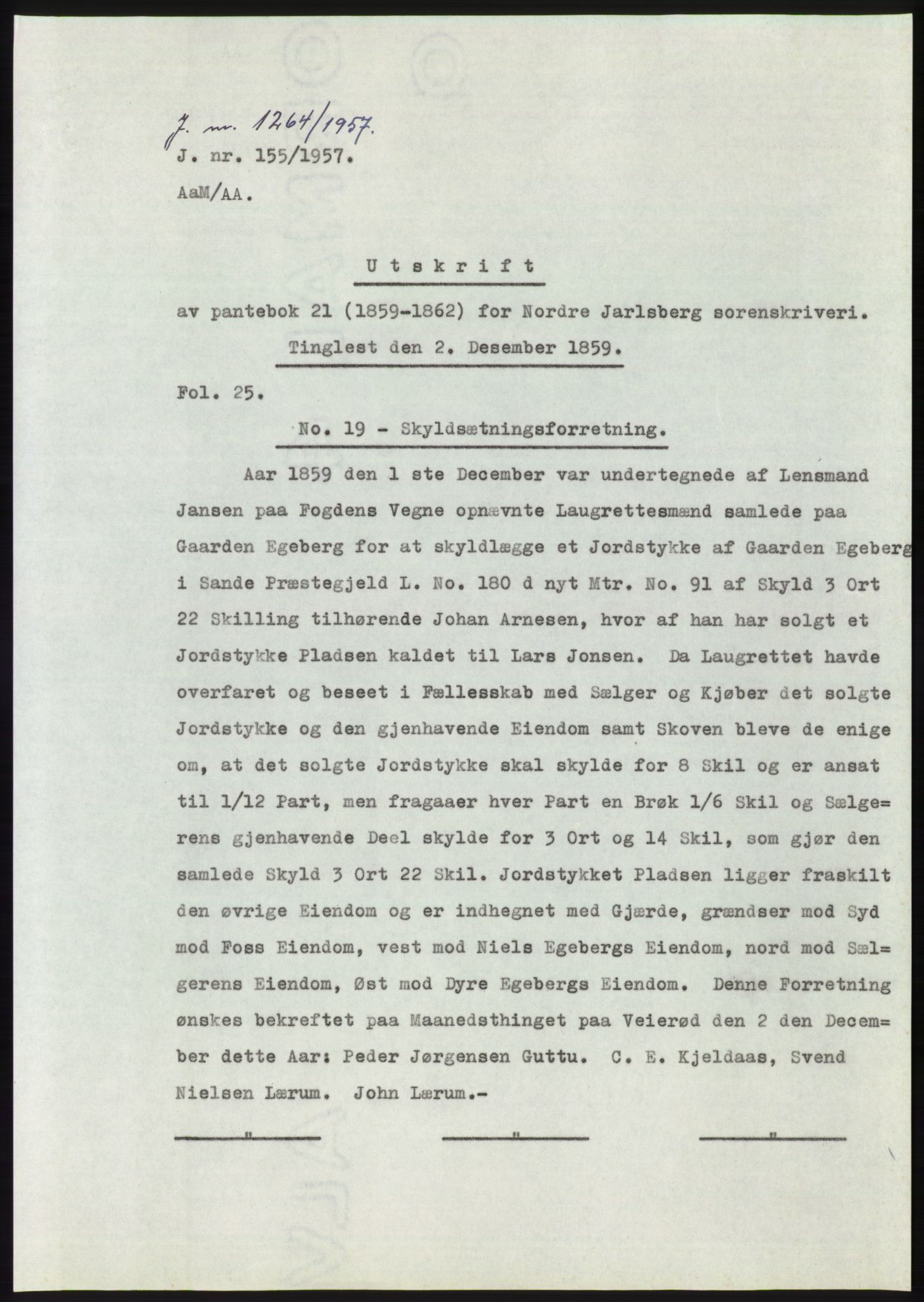 Statsarkivet i Kongsberg, AV/SAKO-A-0001/E/Ee/L0008: Avskrifter, SAO jnr. 1203/1956 - 344/1957, 1956-1957, p. 200