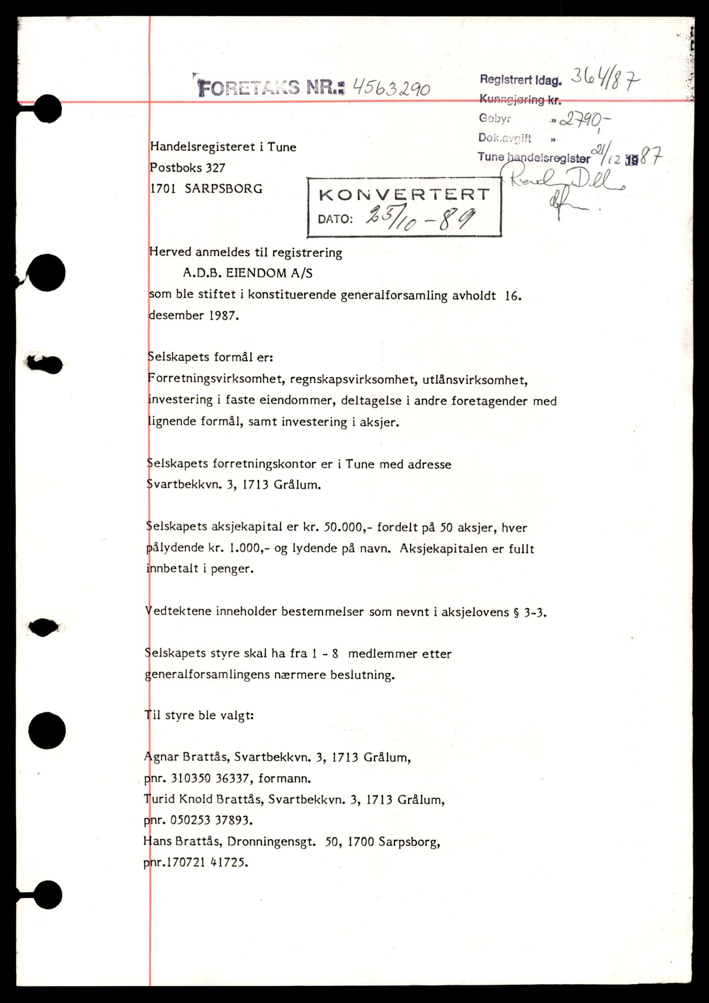 Tune sorenskriveri, SAT/A-10470/K/Kd/Kdc/L0006: Aksjeselskap, A - H, 1944-1990, p. 5