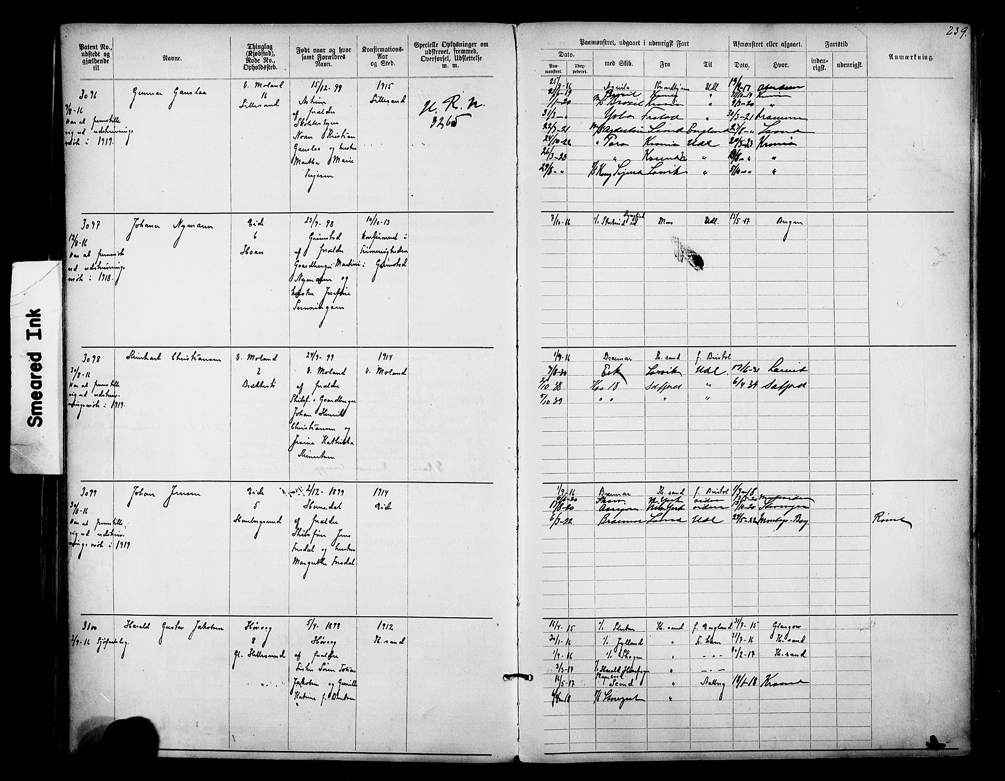 Lillesand mønstringskrets, AV/SAK-2031-0014/F/Fa/L0003: Annotasjonsrulle nr 1911-3489 med register, W-9, 1891-1932, p. 271