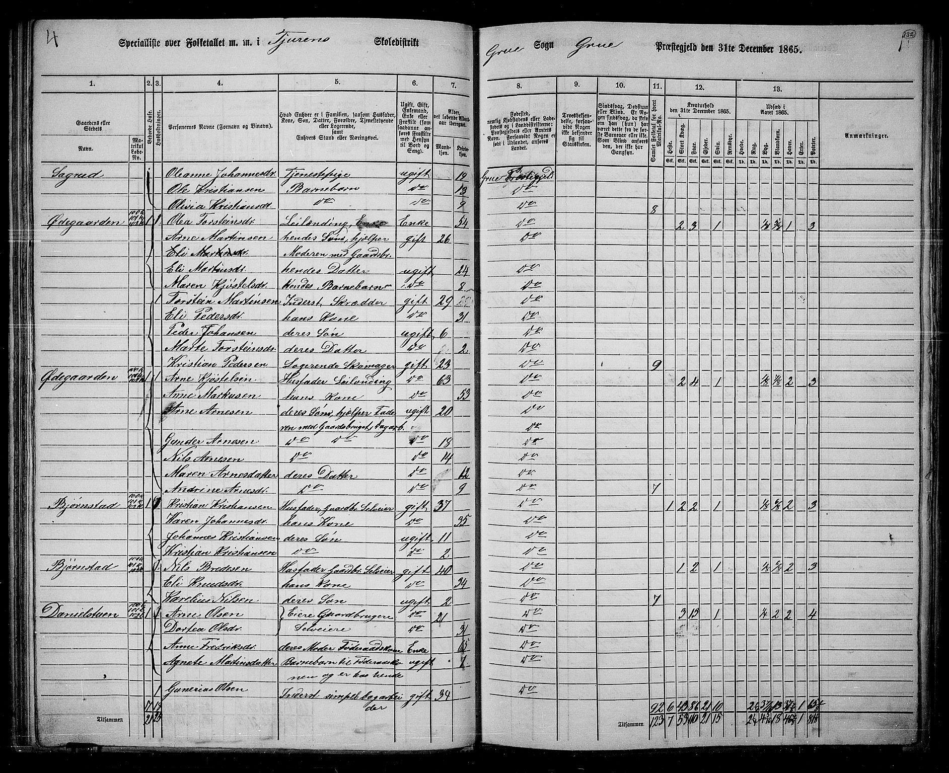 RA, 1865 census for Grue, 1865, p. 111