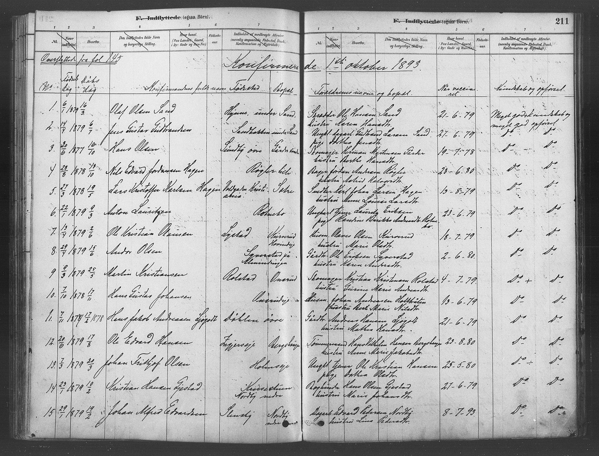 Ullensaker prestekontor Kirkebøker, SAO/A-10236a/F/Fb/L0001: Parish register (official) no. II 1, 1878-1893, p. 211