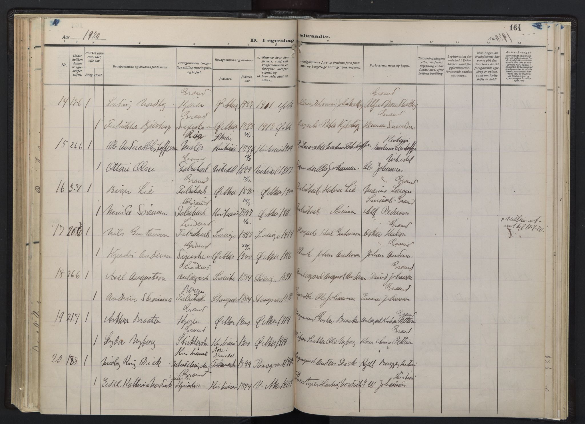 Østre Aker prestekontor Kirkebøker, AV/SAO-A-10840/F/Fb/L0002: Parish register (official) no. II 2, 1918-1930, p. 164